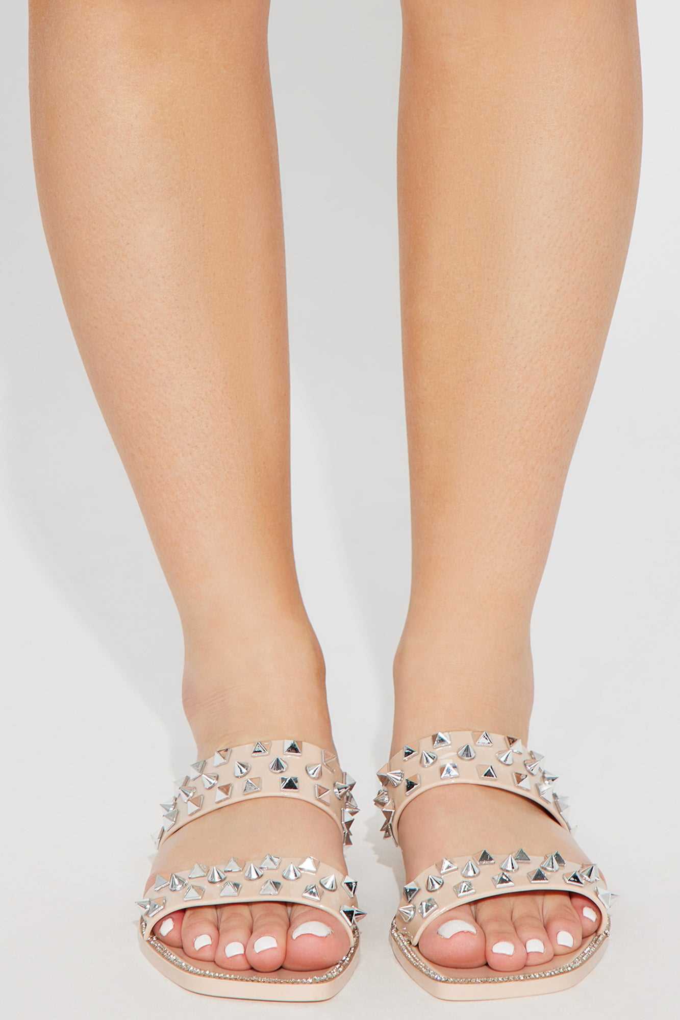 Elaina Studded Flat Sandals   Nude