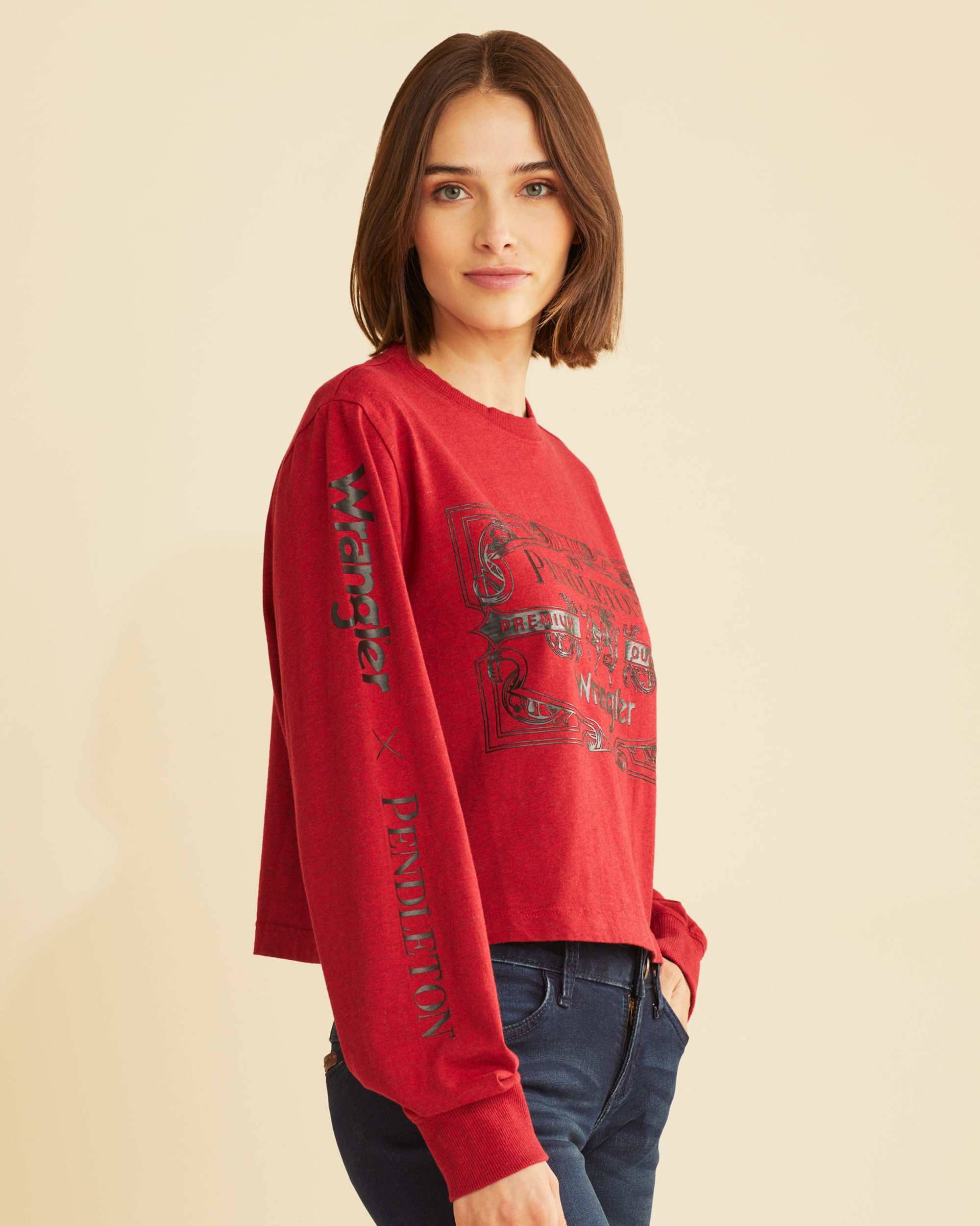 WRANGLER X PENDLETON WOMEN'S LONG-SLEEVE CROPPED LOGO TEE