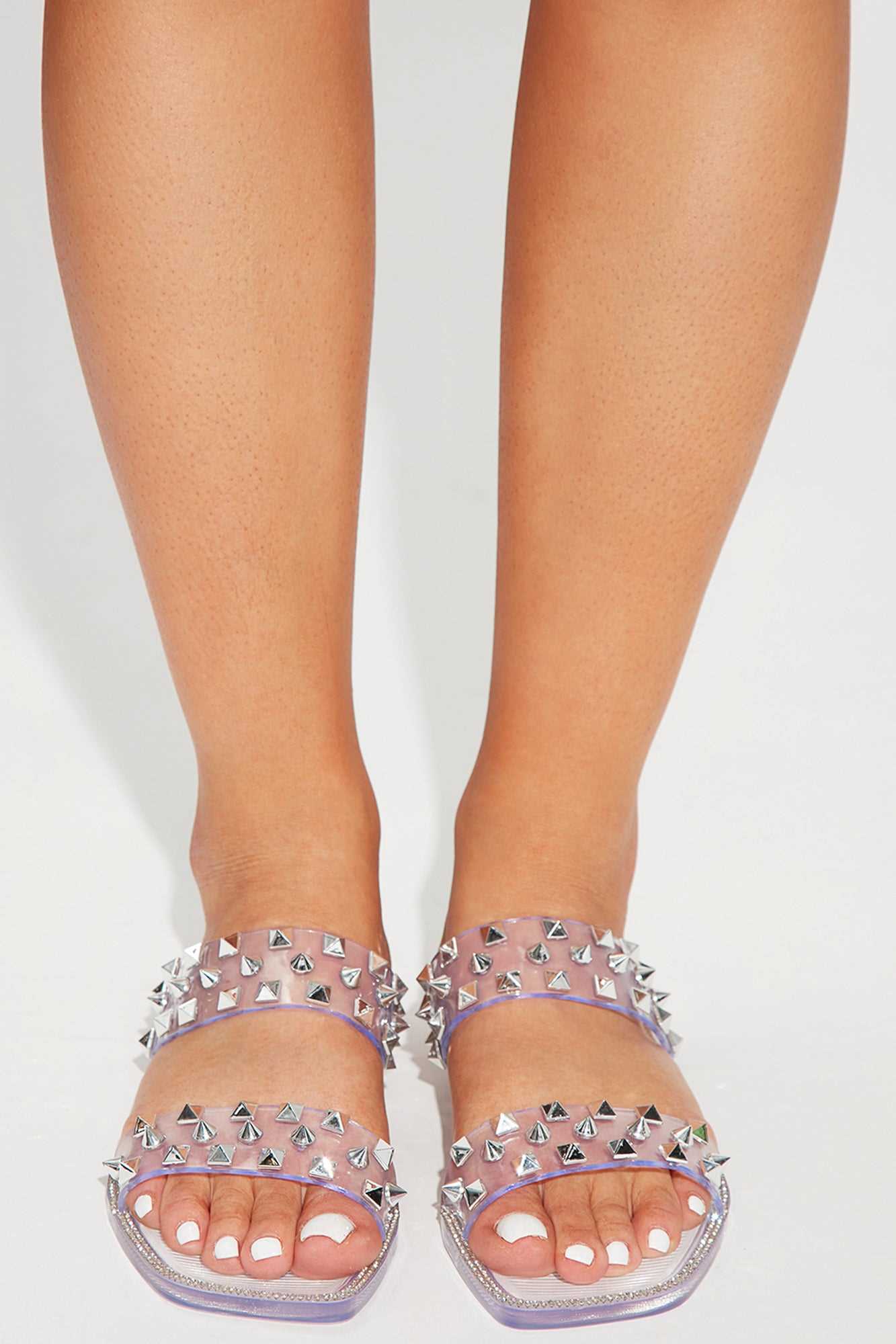 Elaina Studded Flat Sandals   Clear