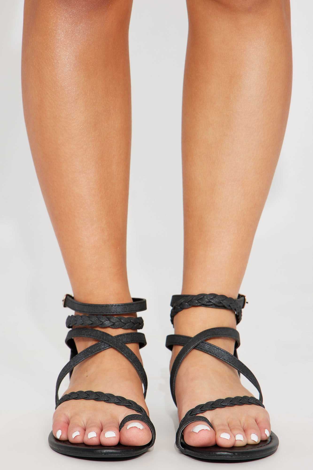 Carmen Braided Strappy Sandals   Black
