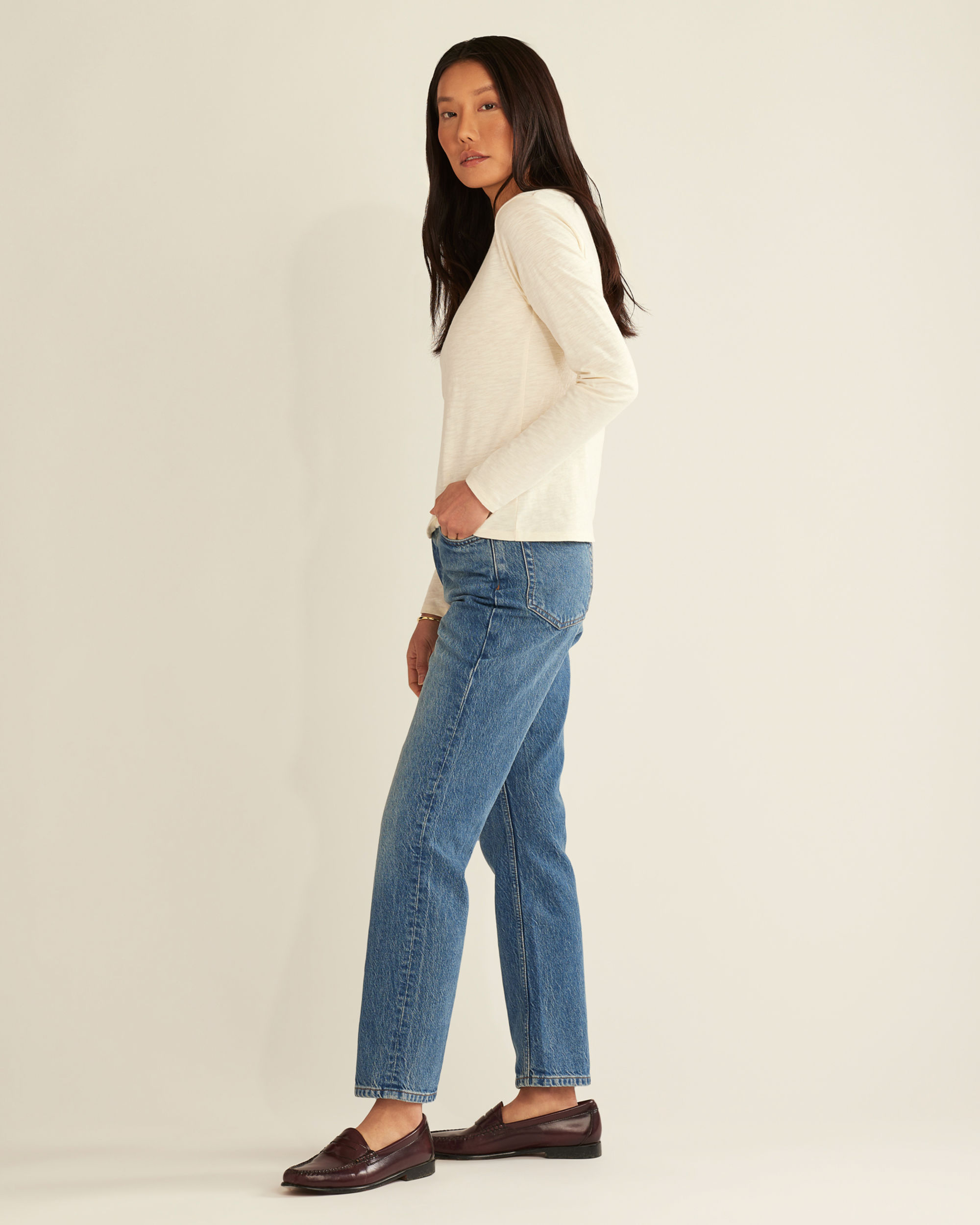 WOMEN'S LONG-SLEEVE COTTON SLUB TEE