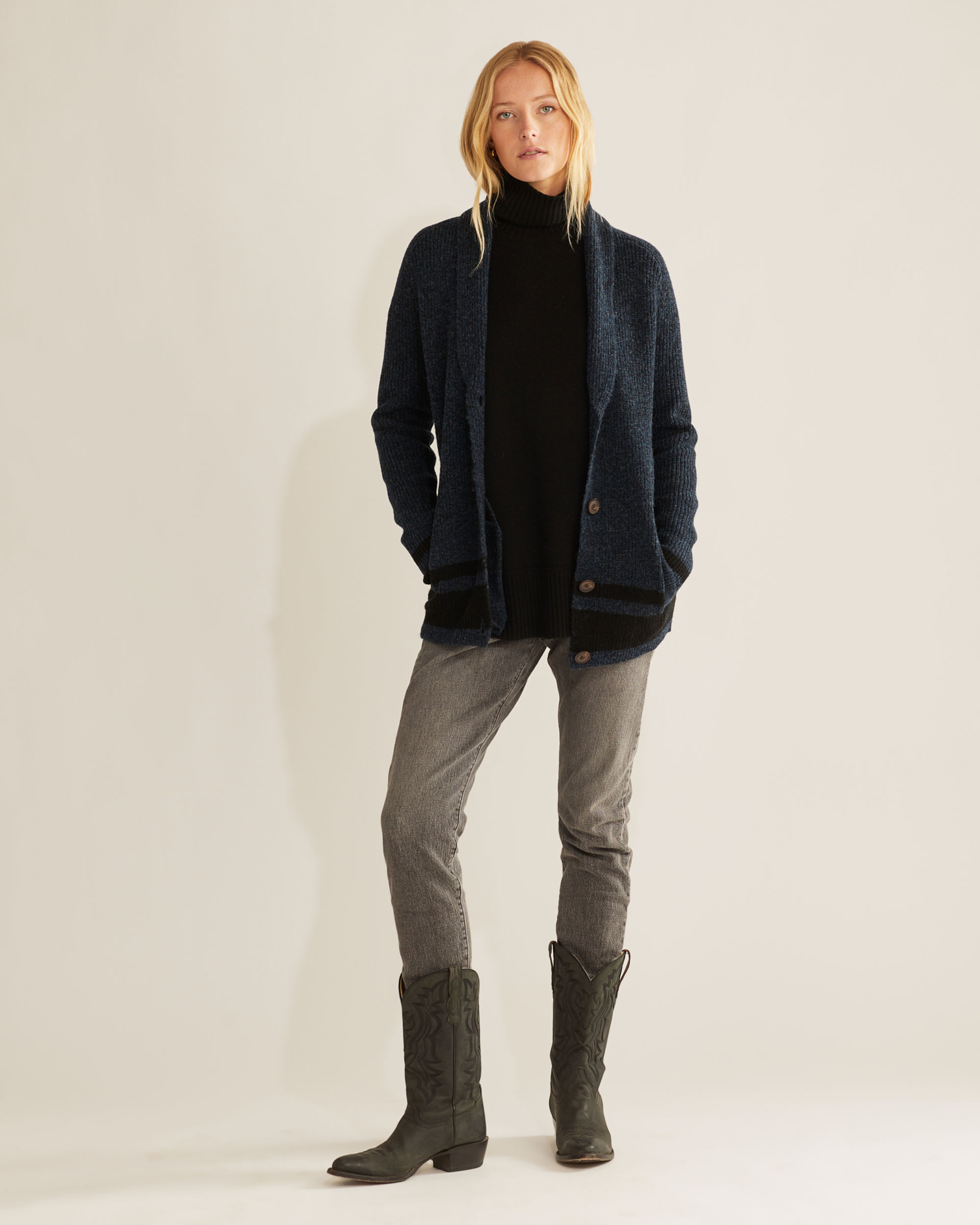 WOMEN'S STRIPED SHETLAND COLLECTION CARDIGAN