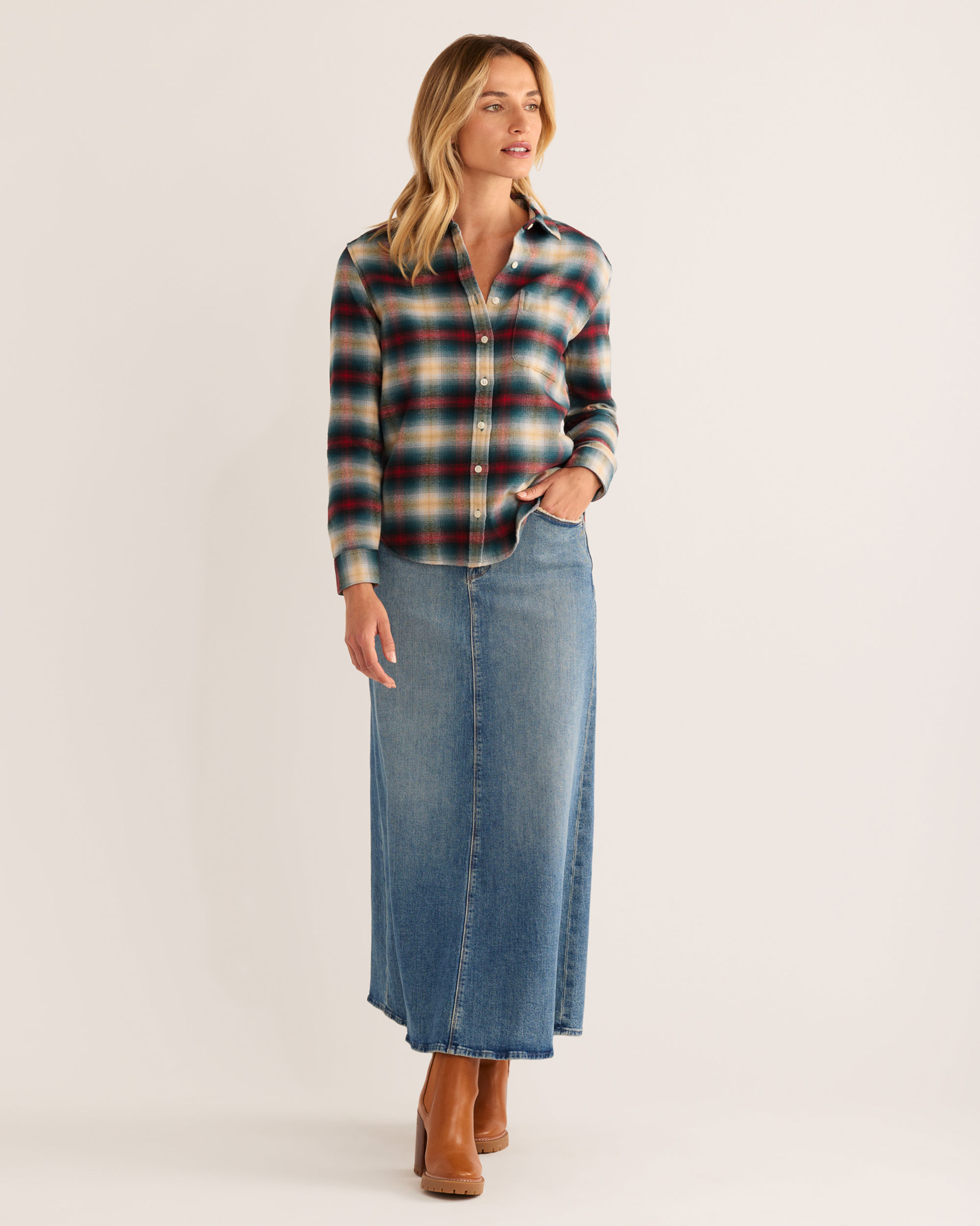 WOMEN'S BOYFRIEND DOUBLE-BRUSHED FLANNEL SHIRT