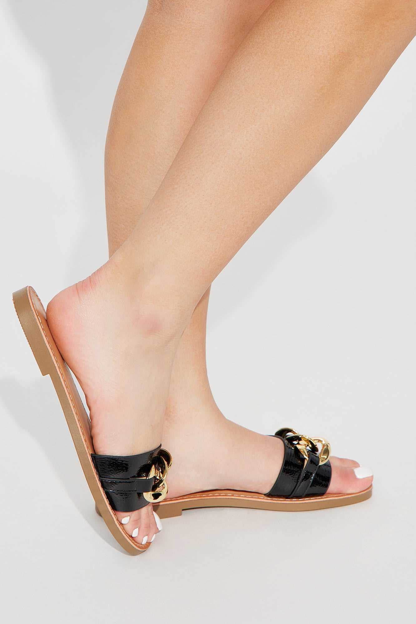 Malia Chain Flat Sandals   Black