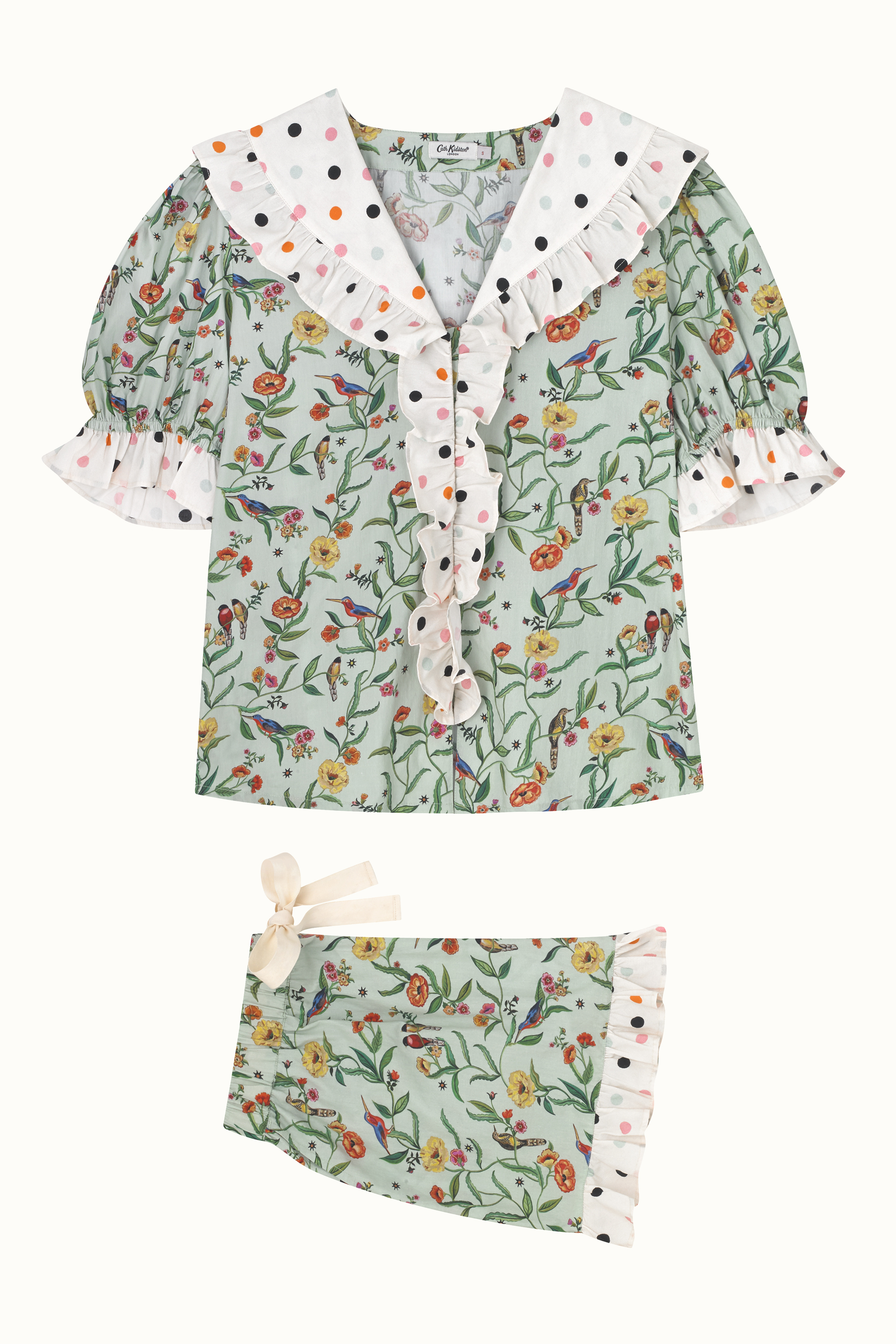 Summer Birds Ruffle Collar Short PJ Set