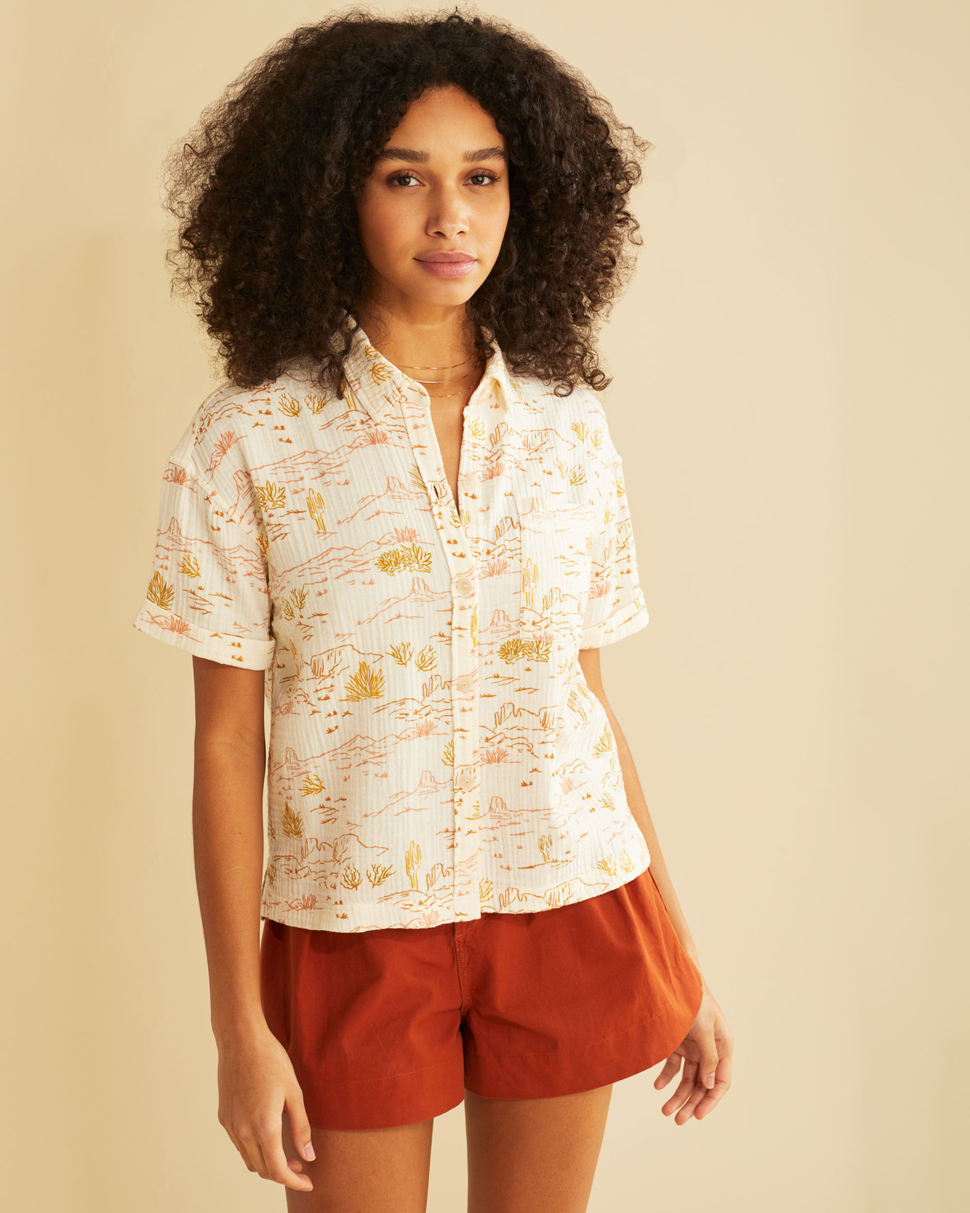 WOMEN'S BUTTON-UP COTTON GAUZE SHIRT