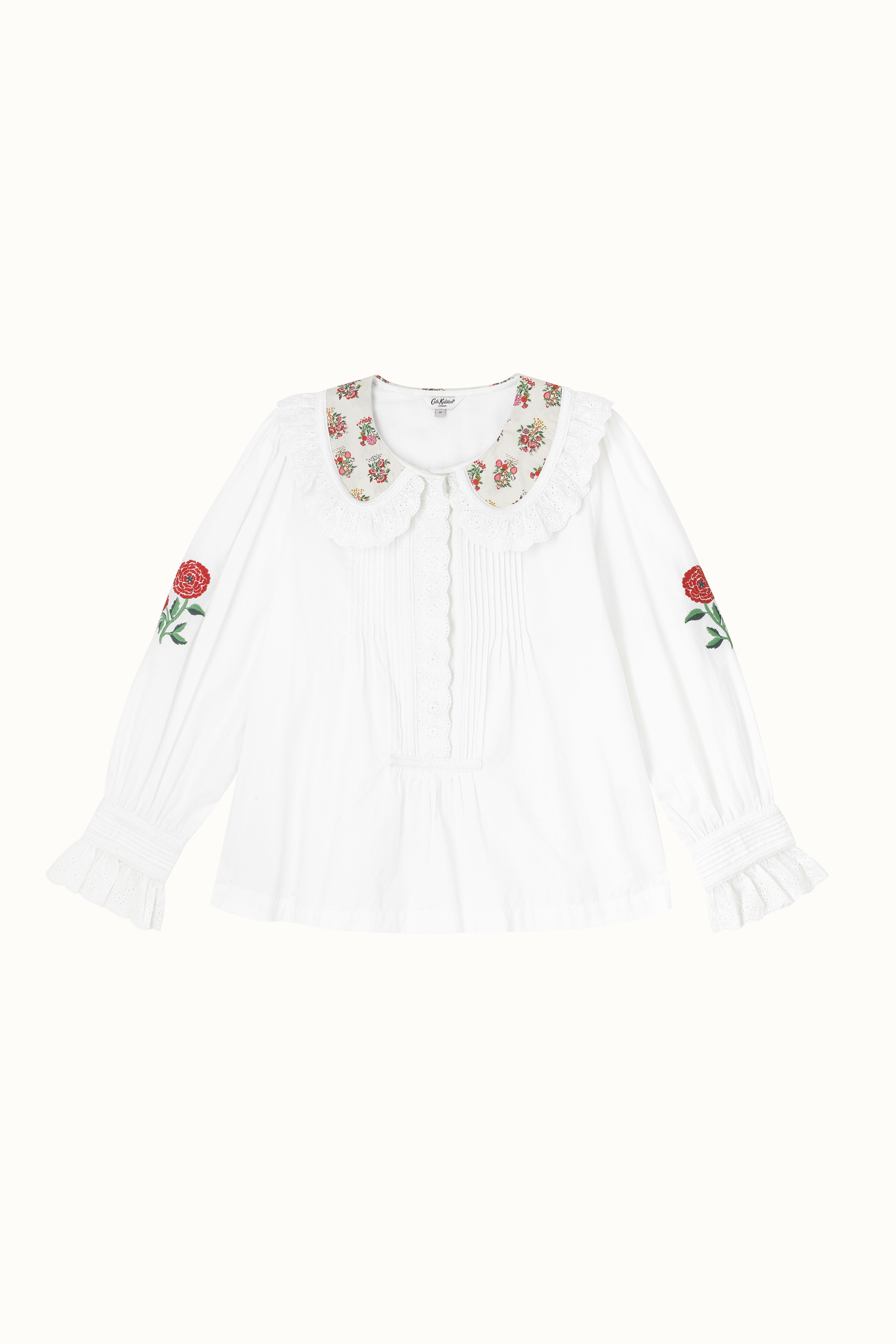 Carnation Embroidery Ruffle Collar Blouse