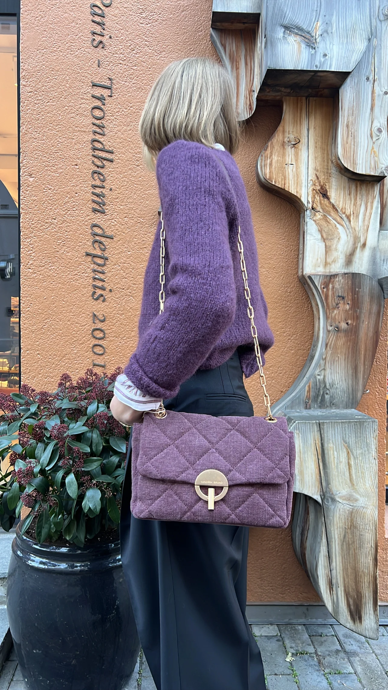 VANESSA BRUNO - Moon Bag Linen - Prune