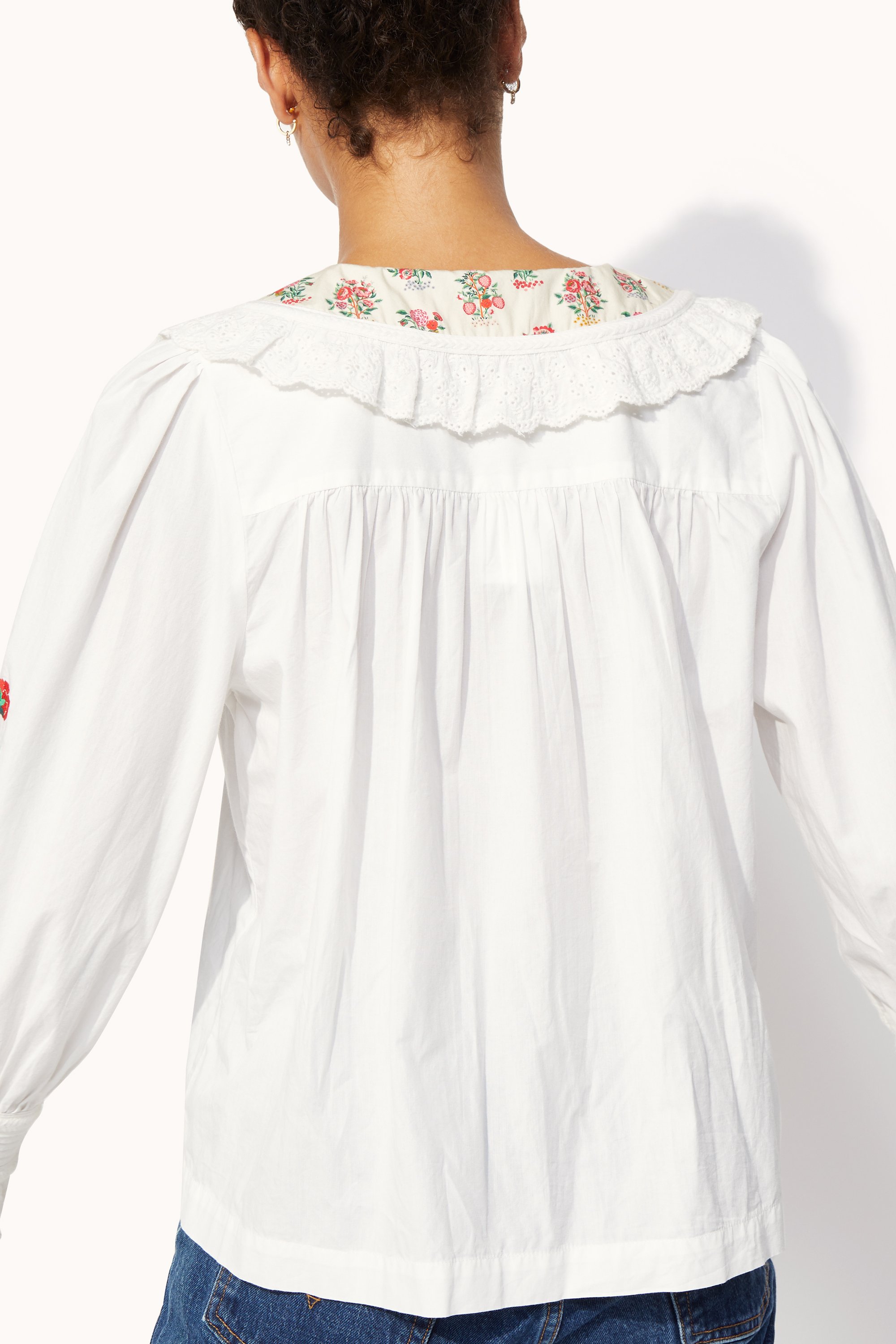 Carnation Embroidery Ruffle Collar Blouse