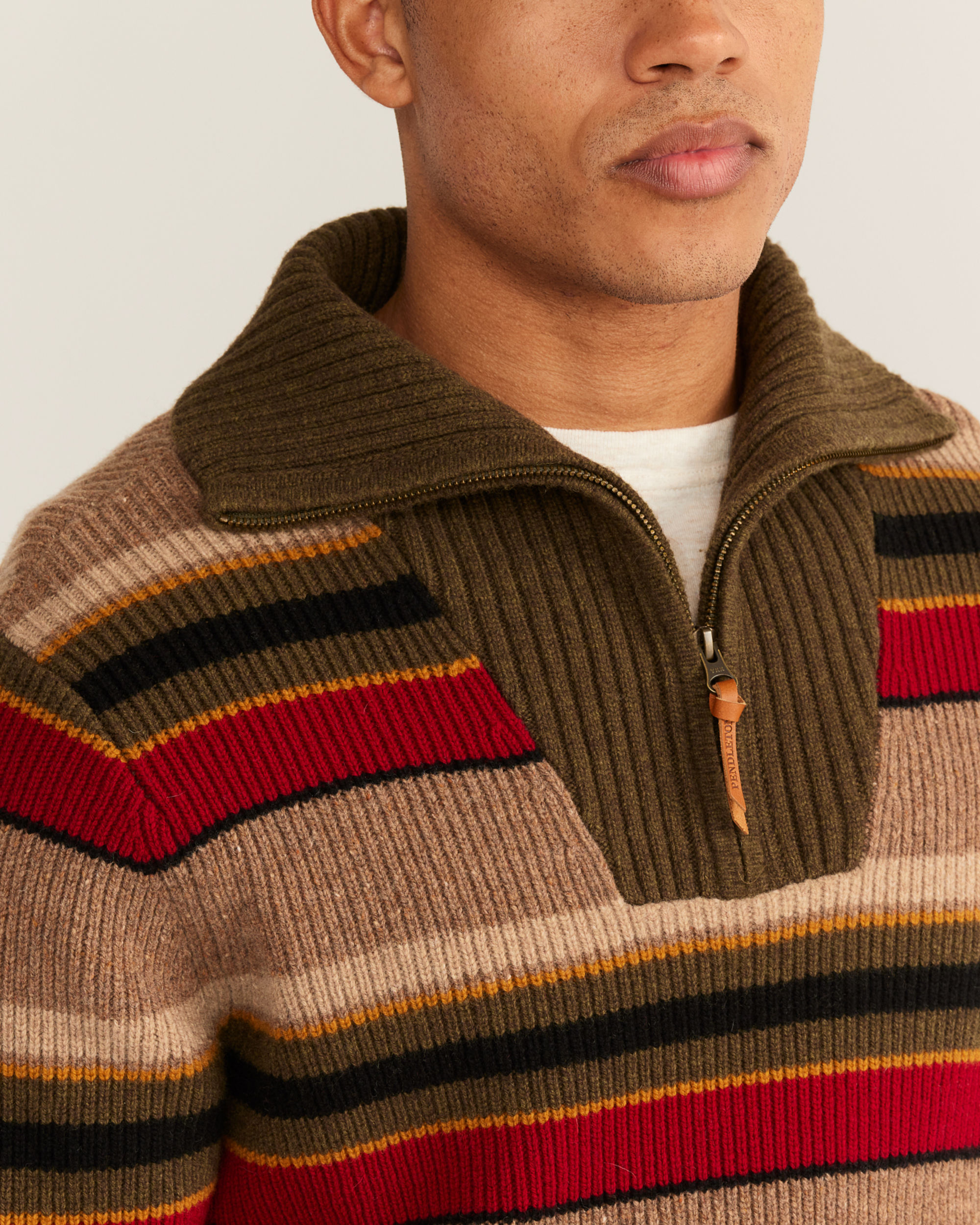 MEN'S CAMP STRIPE MERINO HALF-ZIP SWEATER