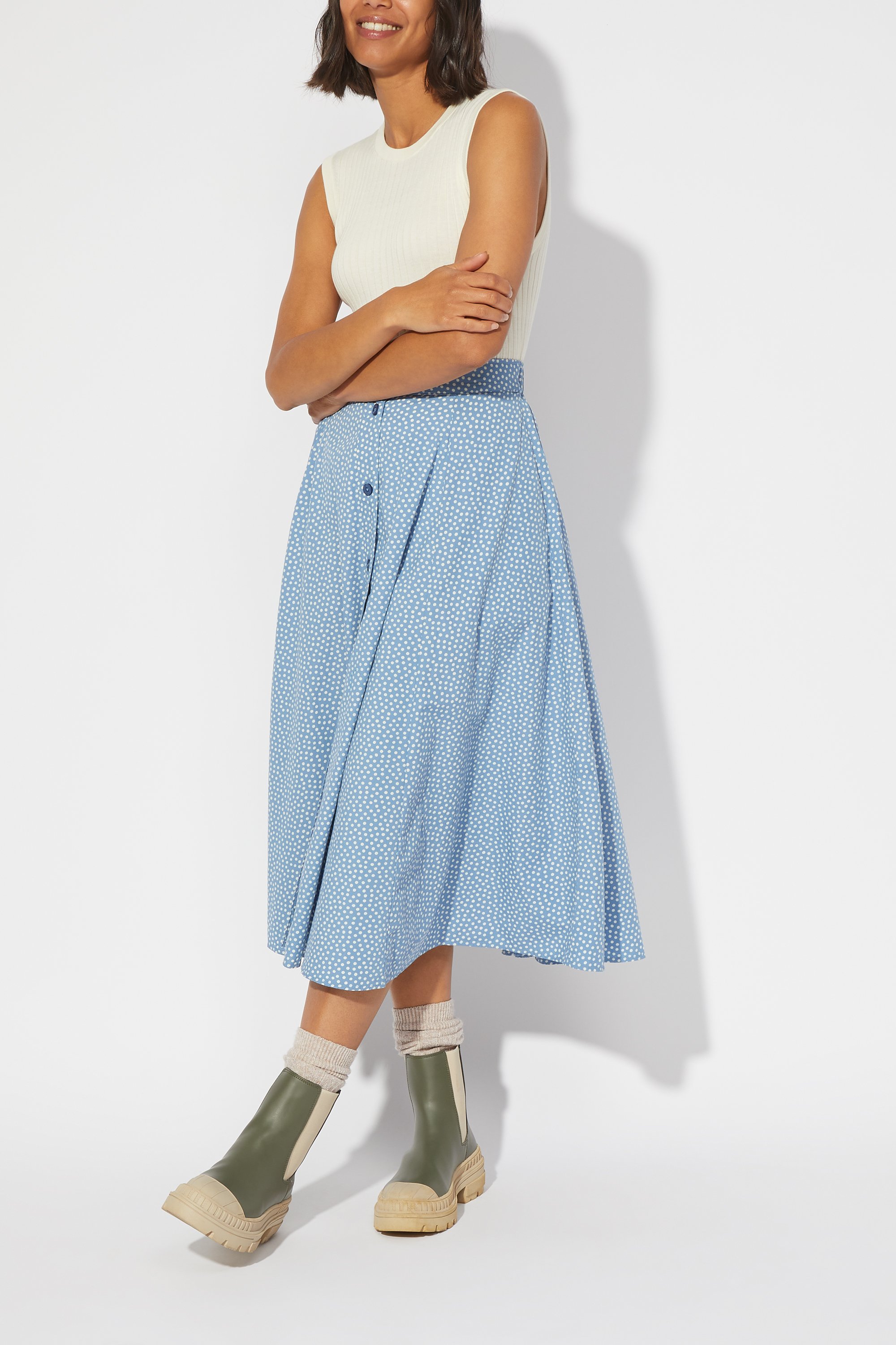 Scattered Spot Button-through Midi Skirt