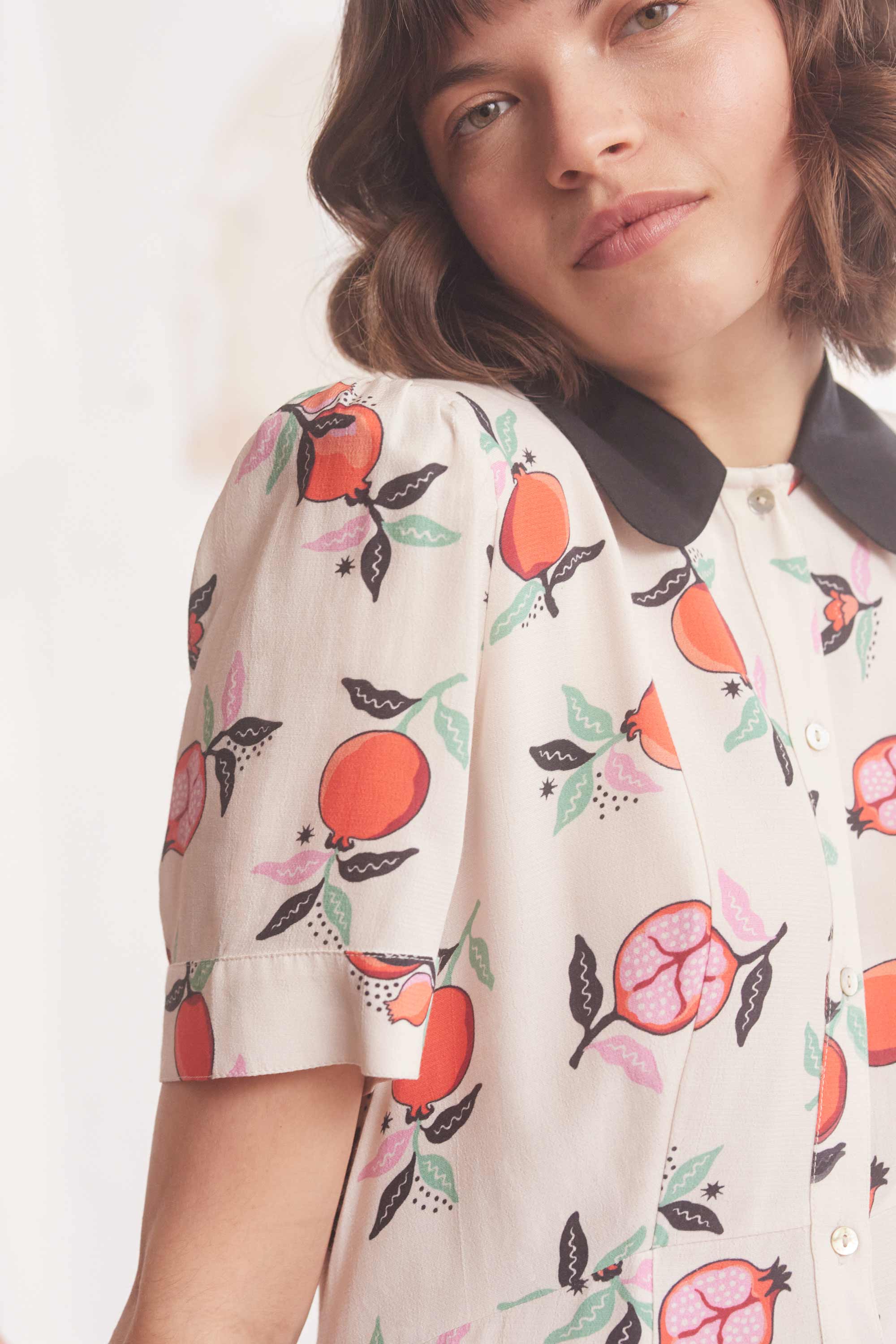 Pomegranate Short Sleeve Printed Midi Shirt Dress