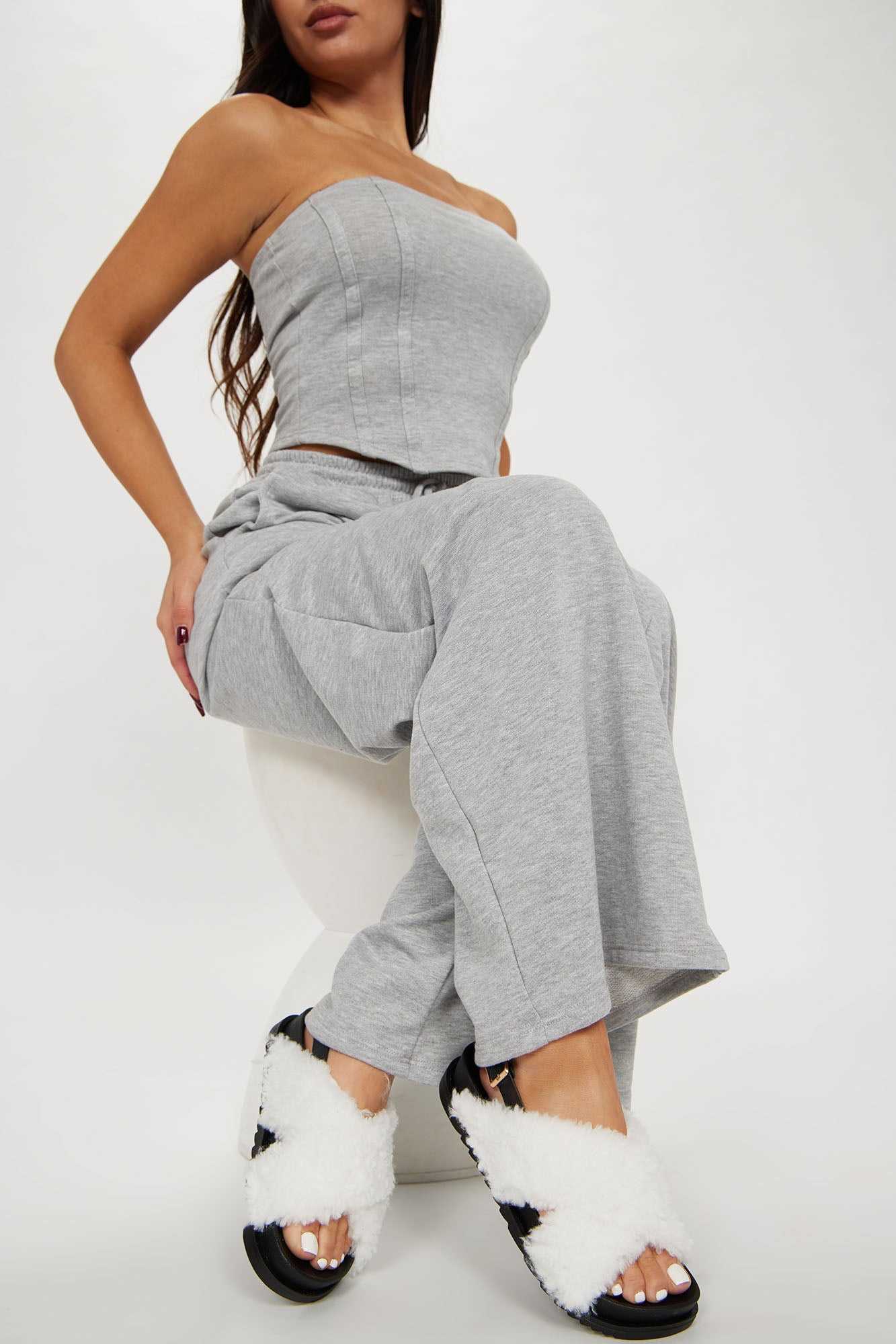 Fuzzy Feels Flat Sandals   White