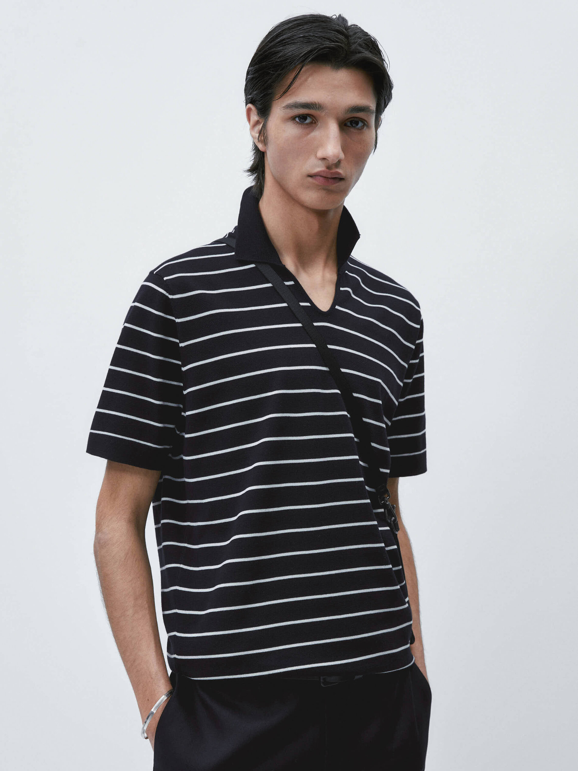 Jersey polo rayas manga corta - AZUL MARINO