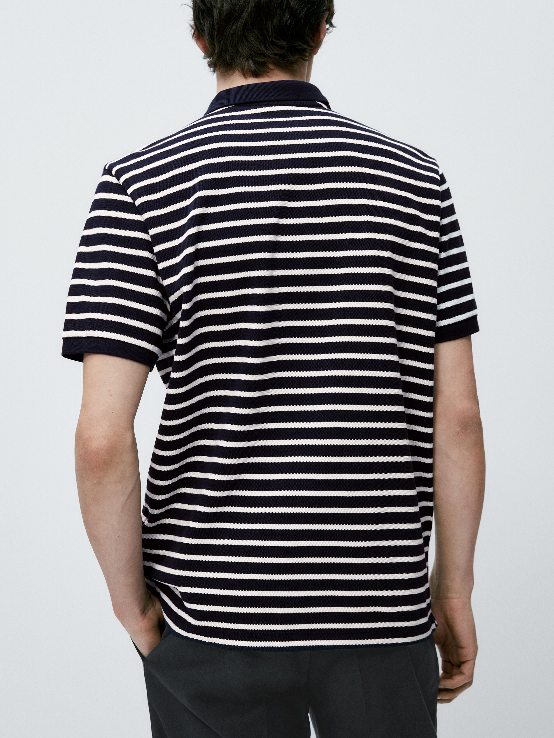 Polo rayas manga corta algodon - AZUL MARINO