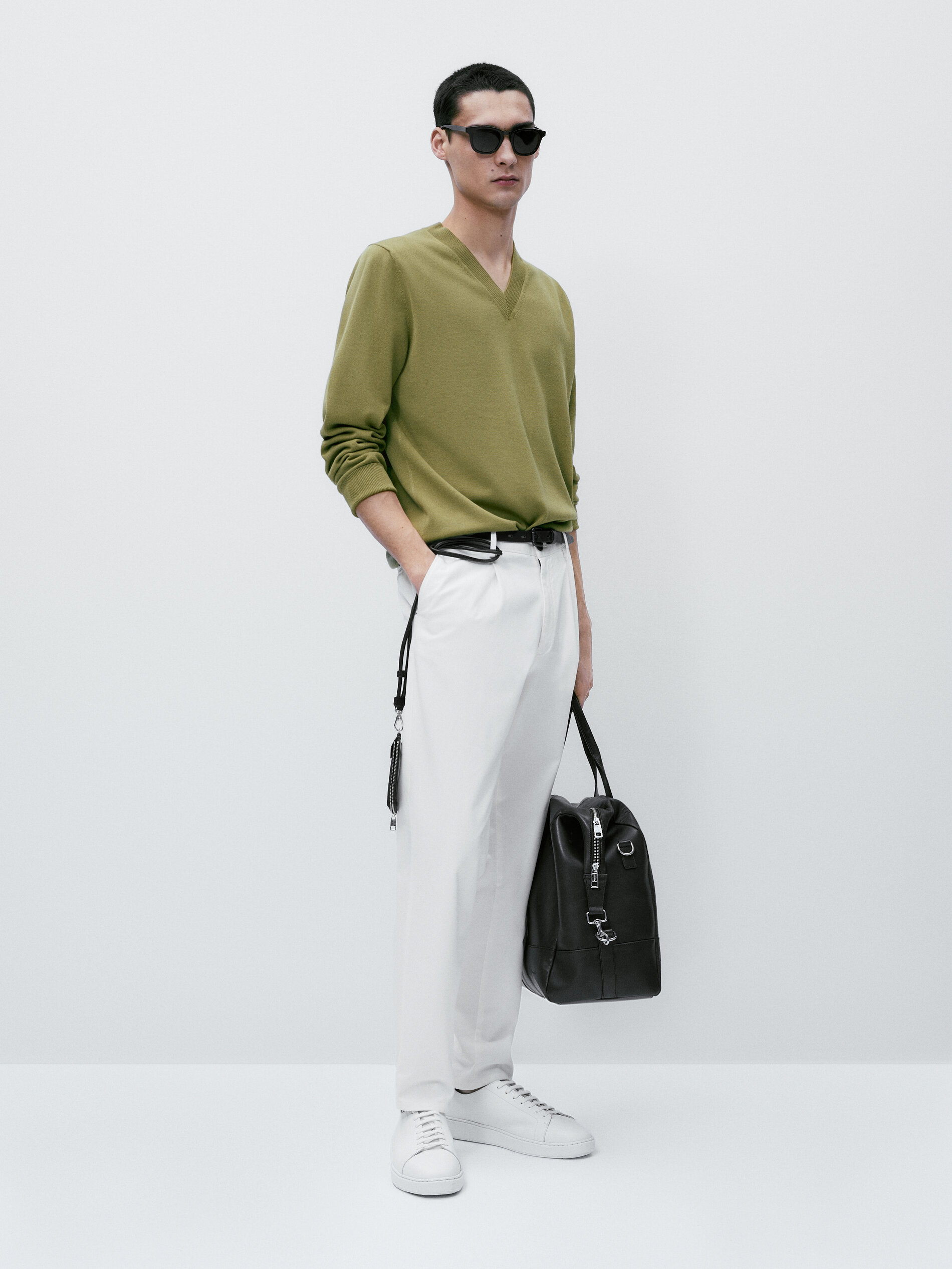 Jersey cuello pico algodon - Kaki