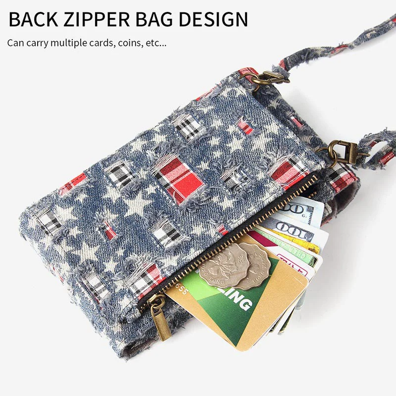 Casual Denim Printing Crossbody Phone Bag