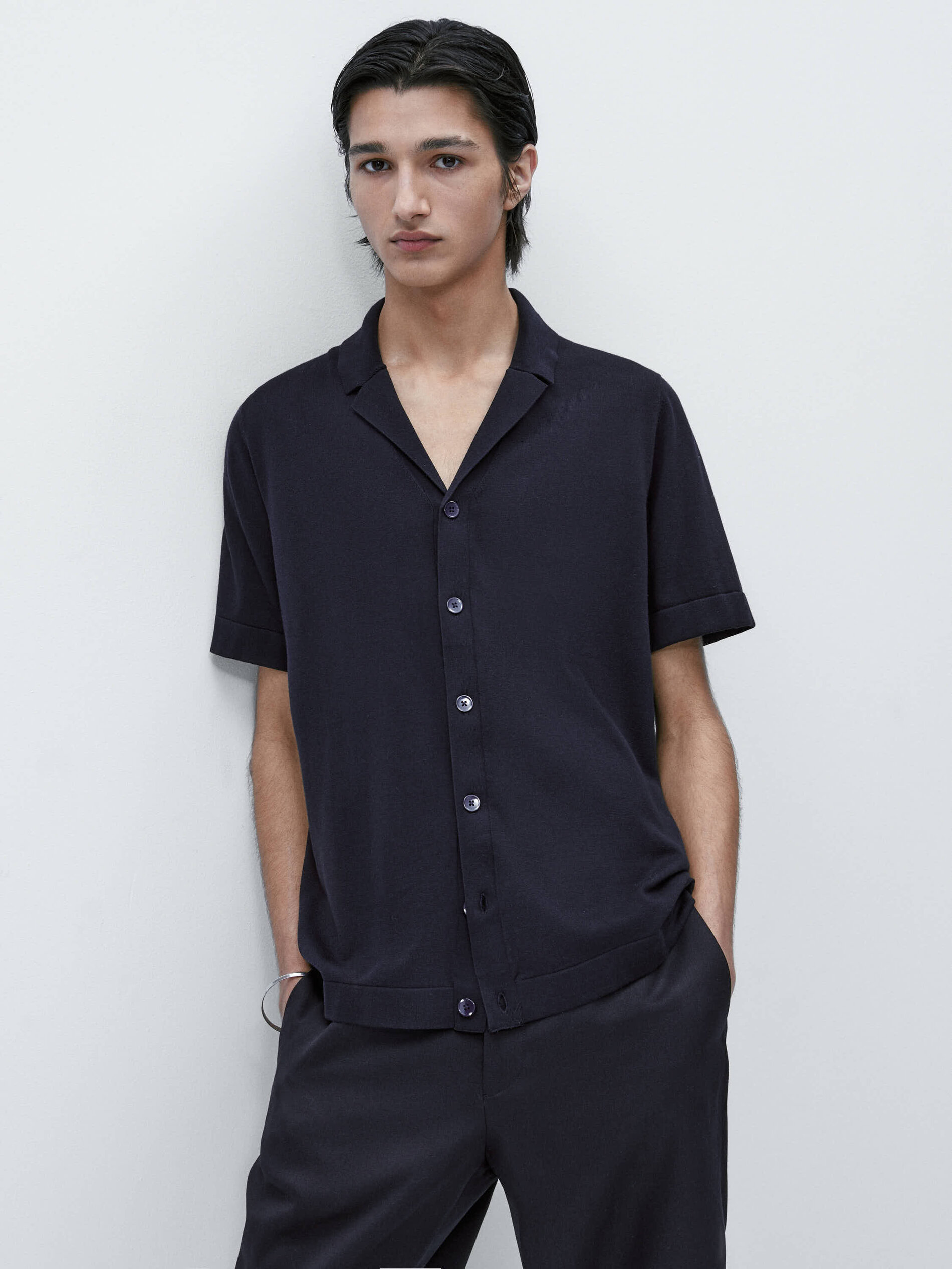 Camisa punto manga corta solapa - AZUL MARINO