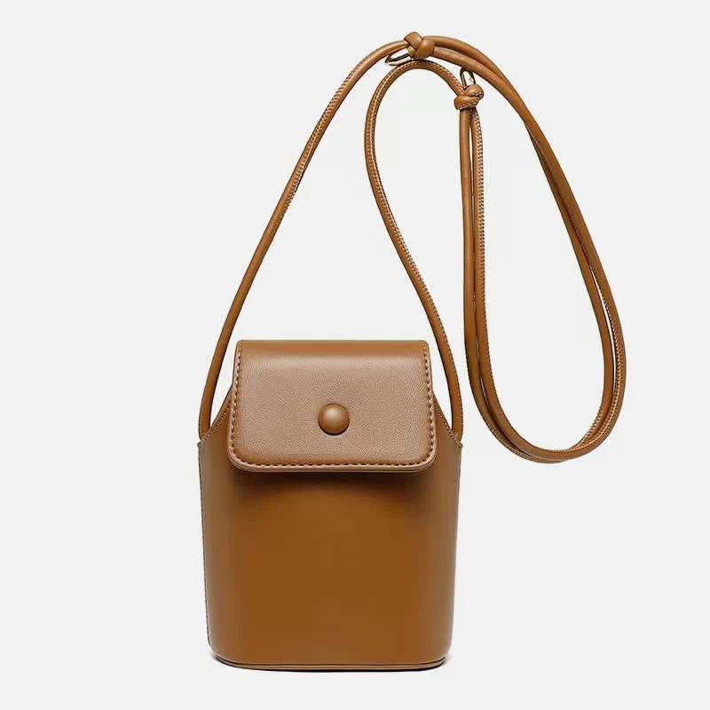 Women Mini Retro Bucket Bag PU Leather Phone Bag Crossbody Bag