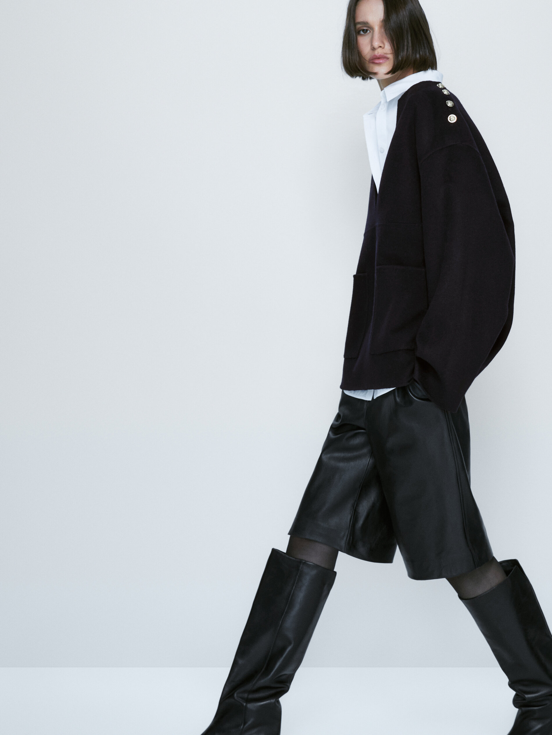 Abrigo corto mezcla lana botones dorados - AZUL MARINO