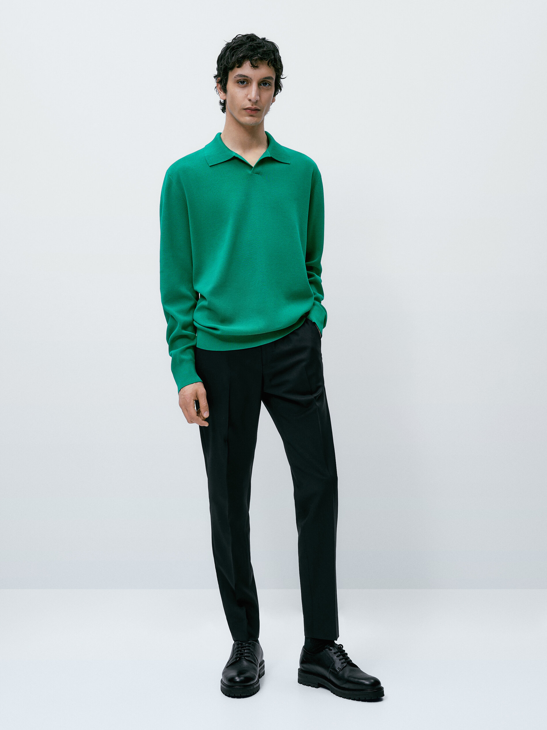 Jersey punto milano algodon cuello polo - Verde