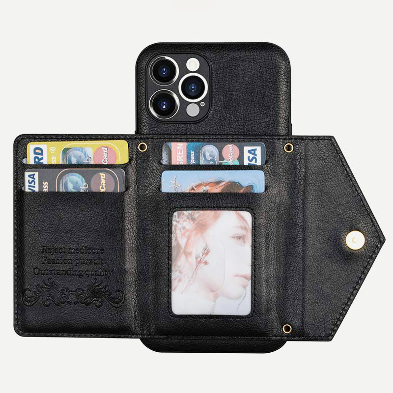 iPhone Wallet Case PU Protective Phone Bag Kickstand Cover Zipper Purse