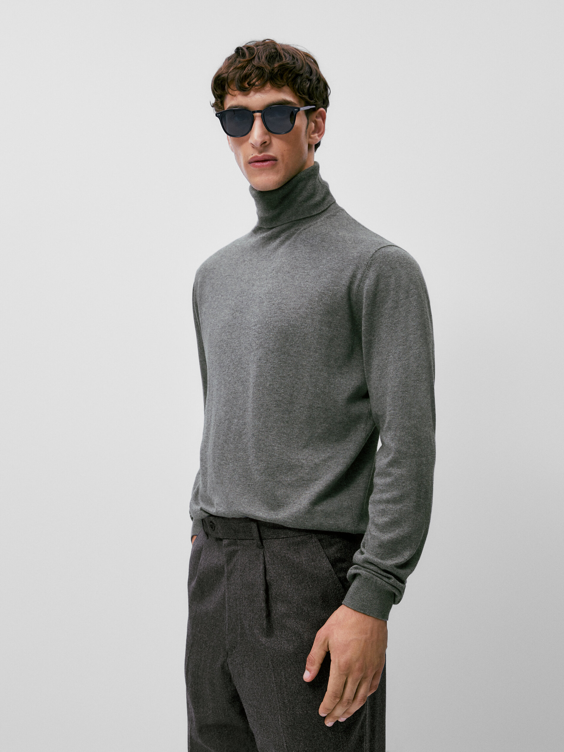 Jersey cuello alto algodon cashmere seda - GRIS ANTRACITA