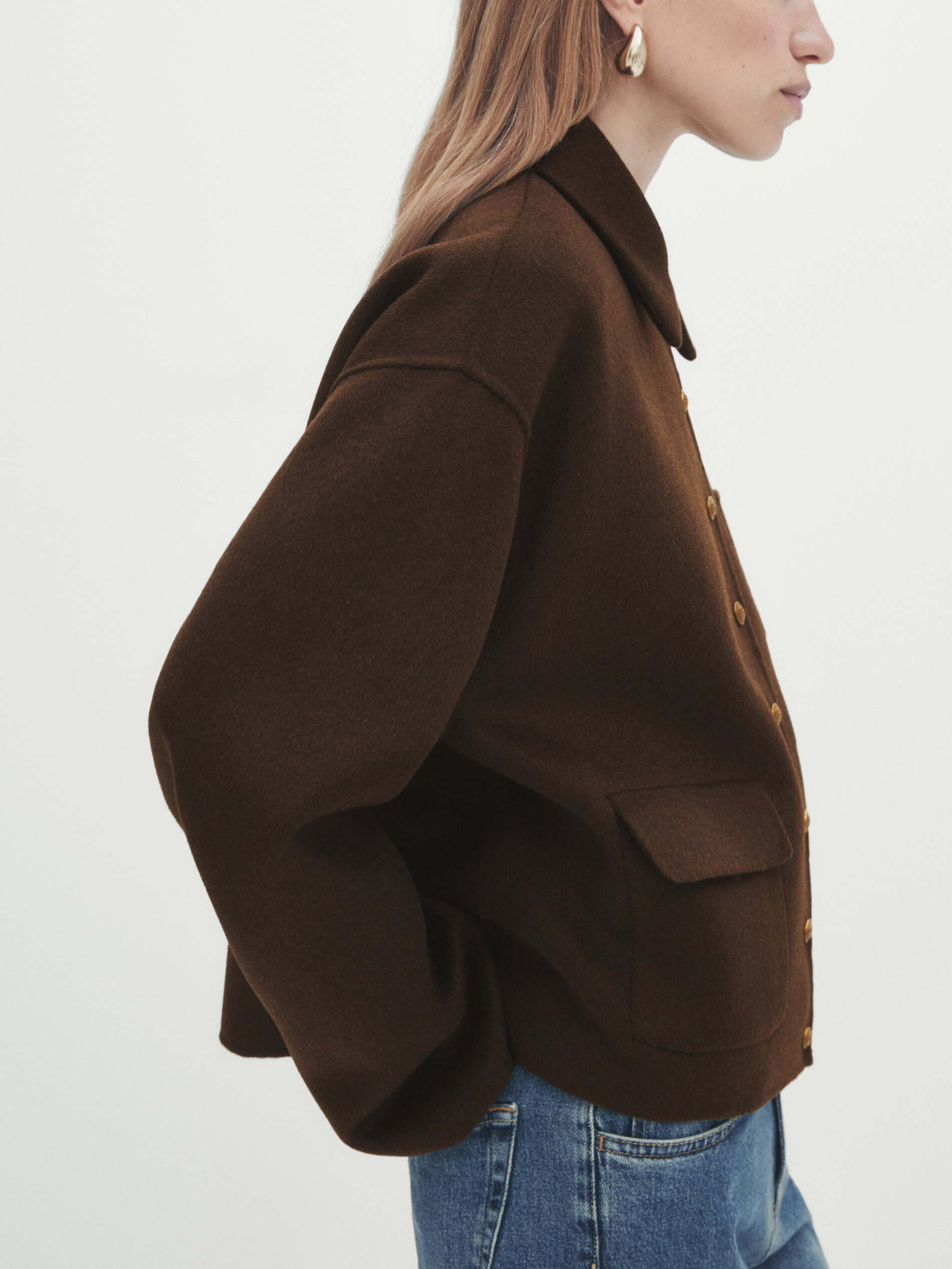 Abrigo corto mezcla lana botones dorados - VERDE OSCURO