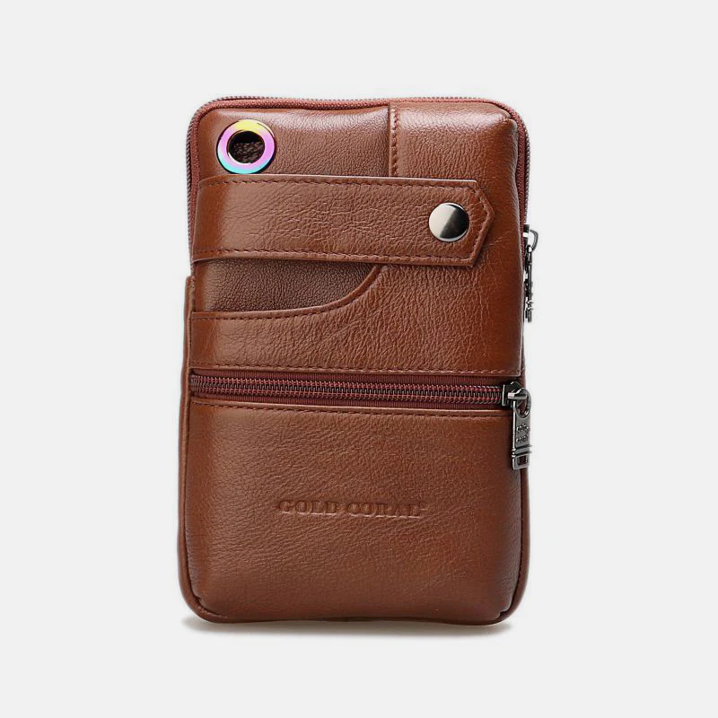 Retro GenuineLeather Business Crossbody PhoneBag With Earphone Hole