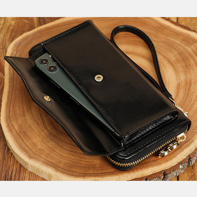 Women Leather Wallet Large Capacity Zipper Around Wristlet Bags Phone Holder