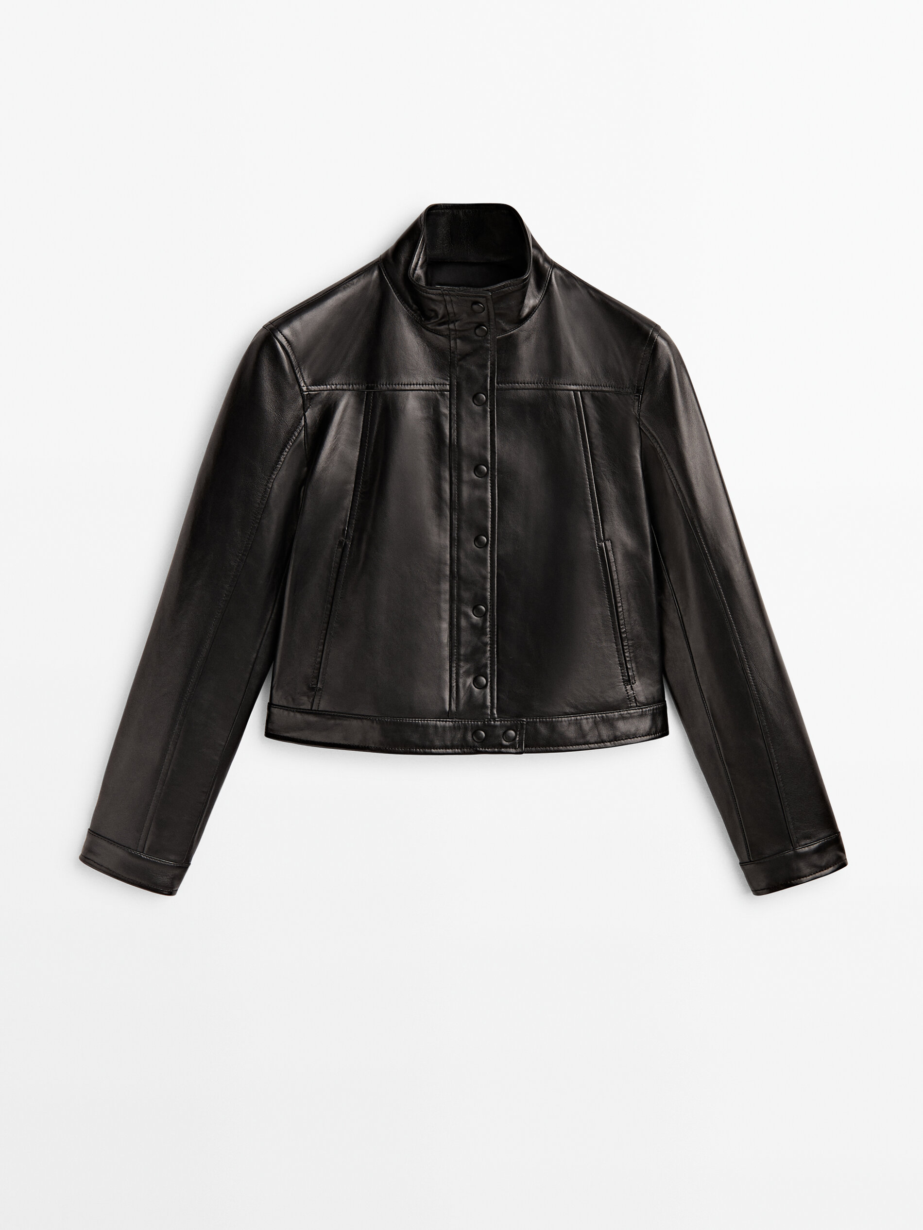 Cazadora piel napa botones - NEGRO