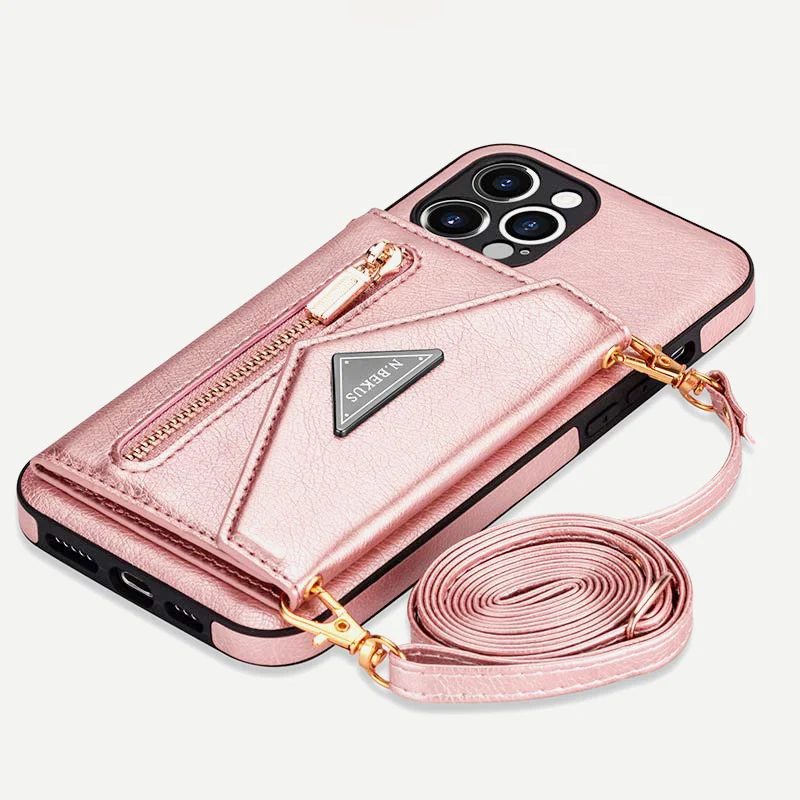 iPhone Wallet Case PU Protective Phone Bag Kickstand Cover Zipper Purse