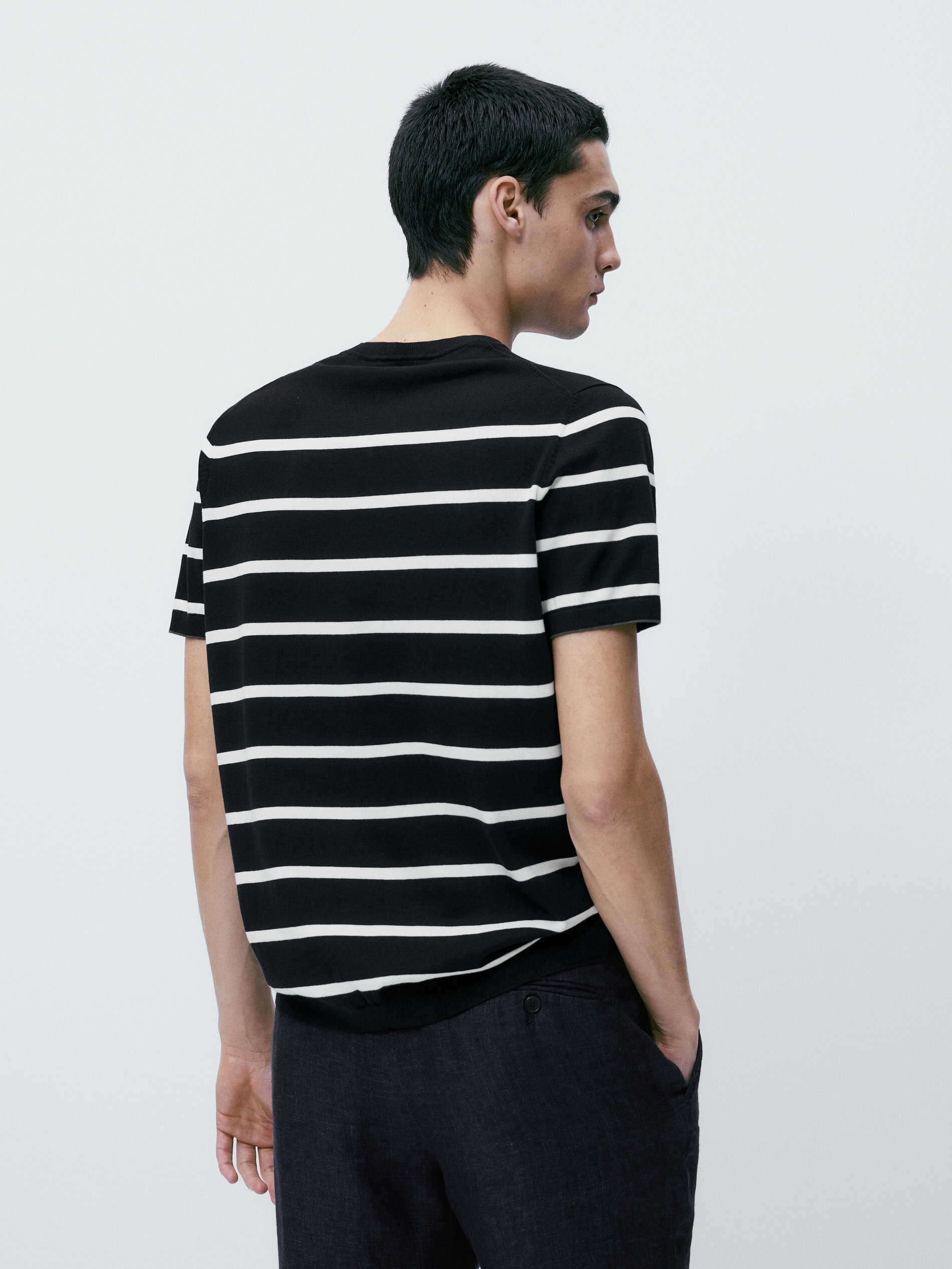 Jersey de punto rayas cuello redondo - AZUL MARINO