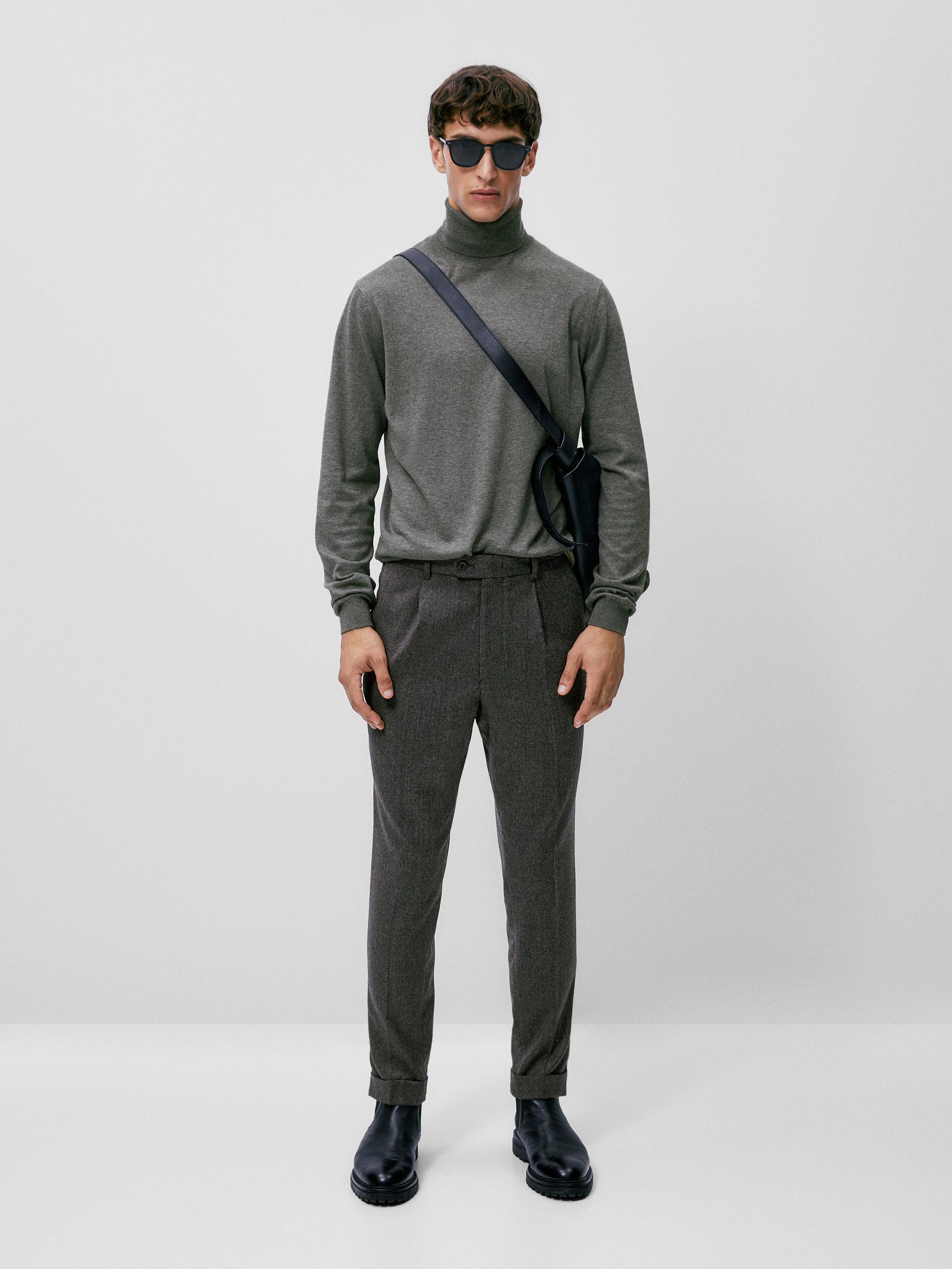 Jersey cuello alto algodon cashmere seda - GRIS ANTRACITA