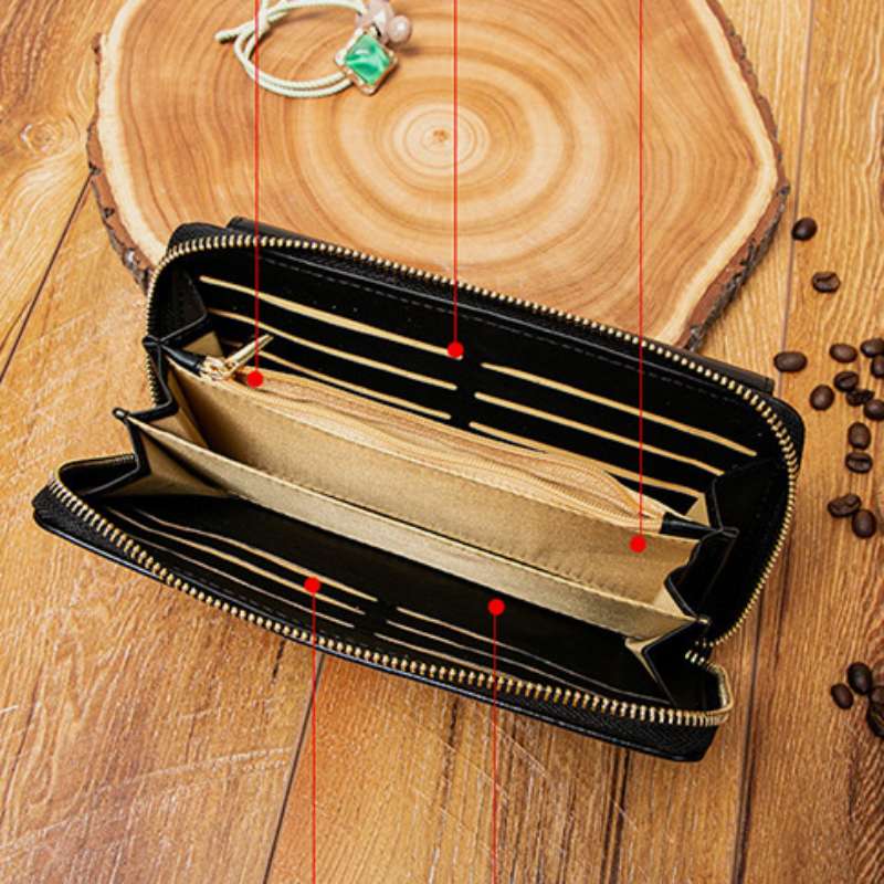 Women Leather Wallet Large Capacity Zipper Around Wristlet Bags Phone Holder