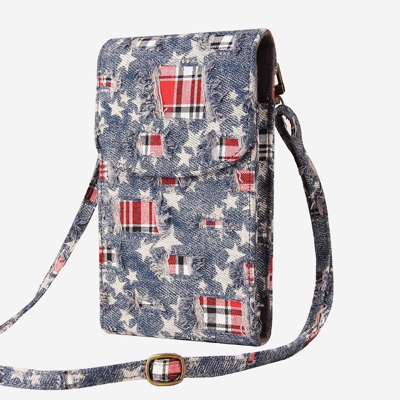 Casual Denim Printing Crossbody Phone Bag