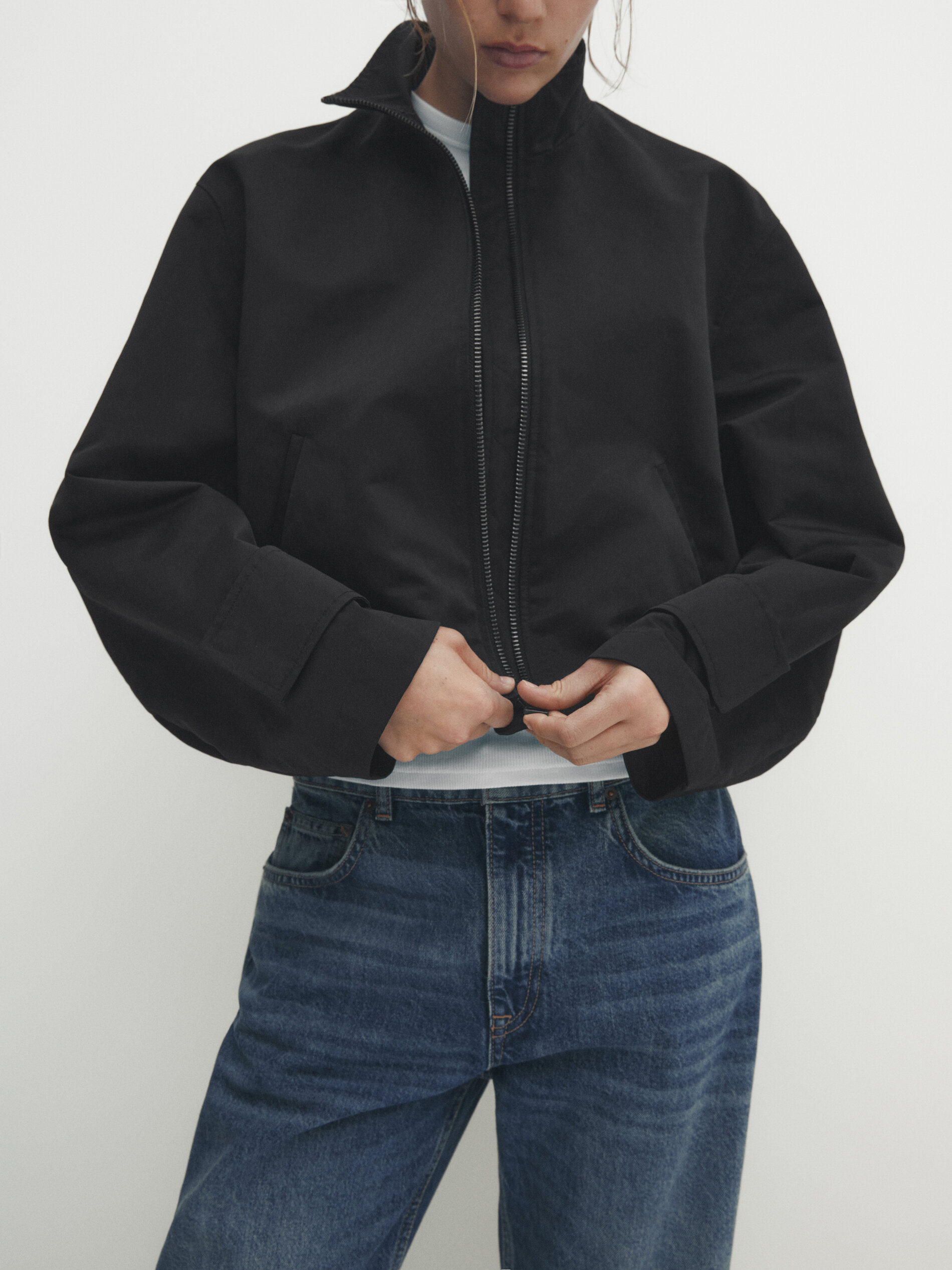 Chaqueta bomber cremallera - NEGRO