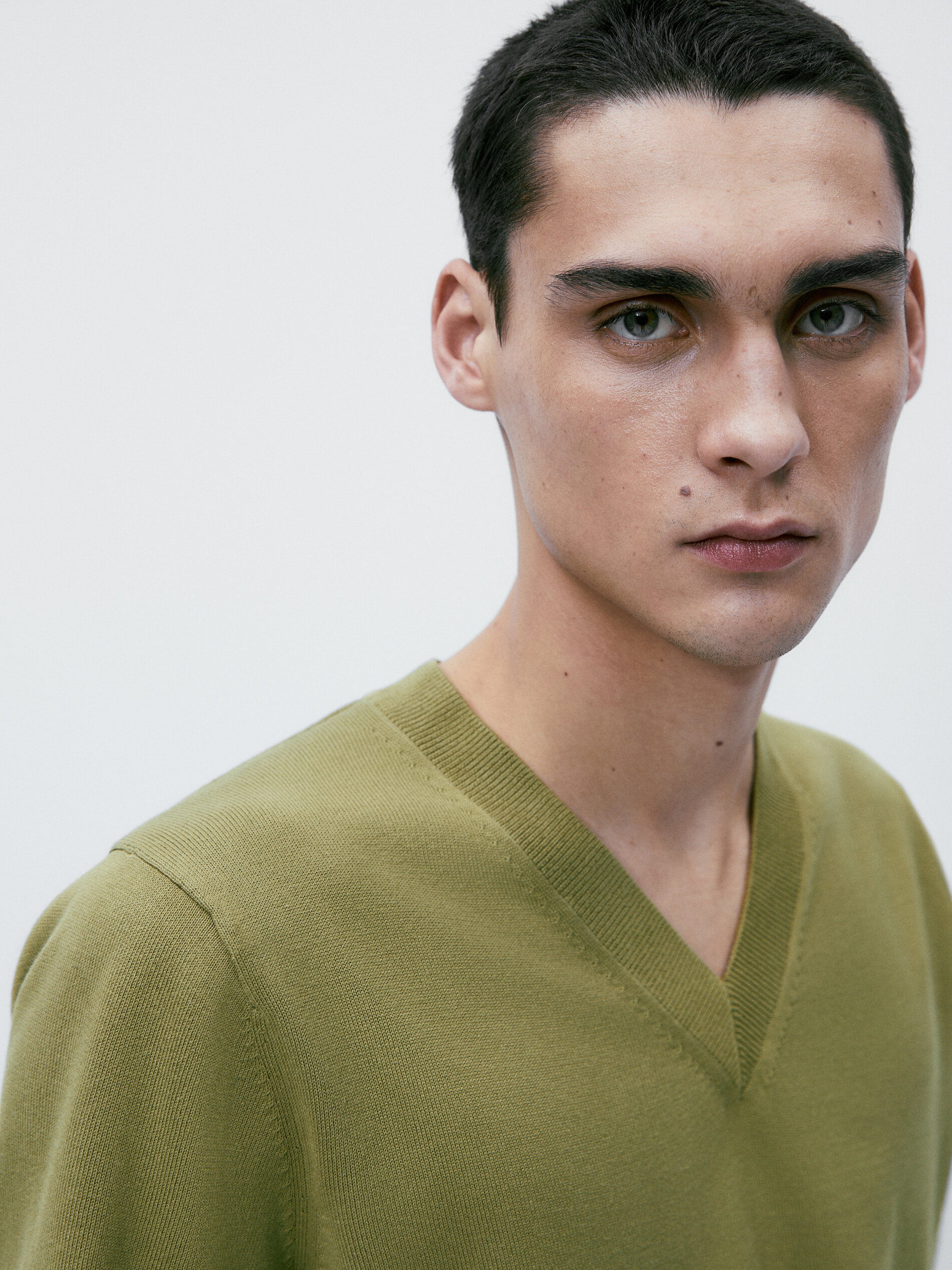 Jersey cuello pico algodon - Kaki