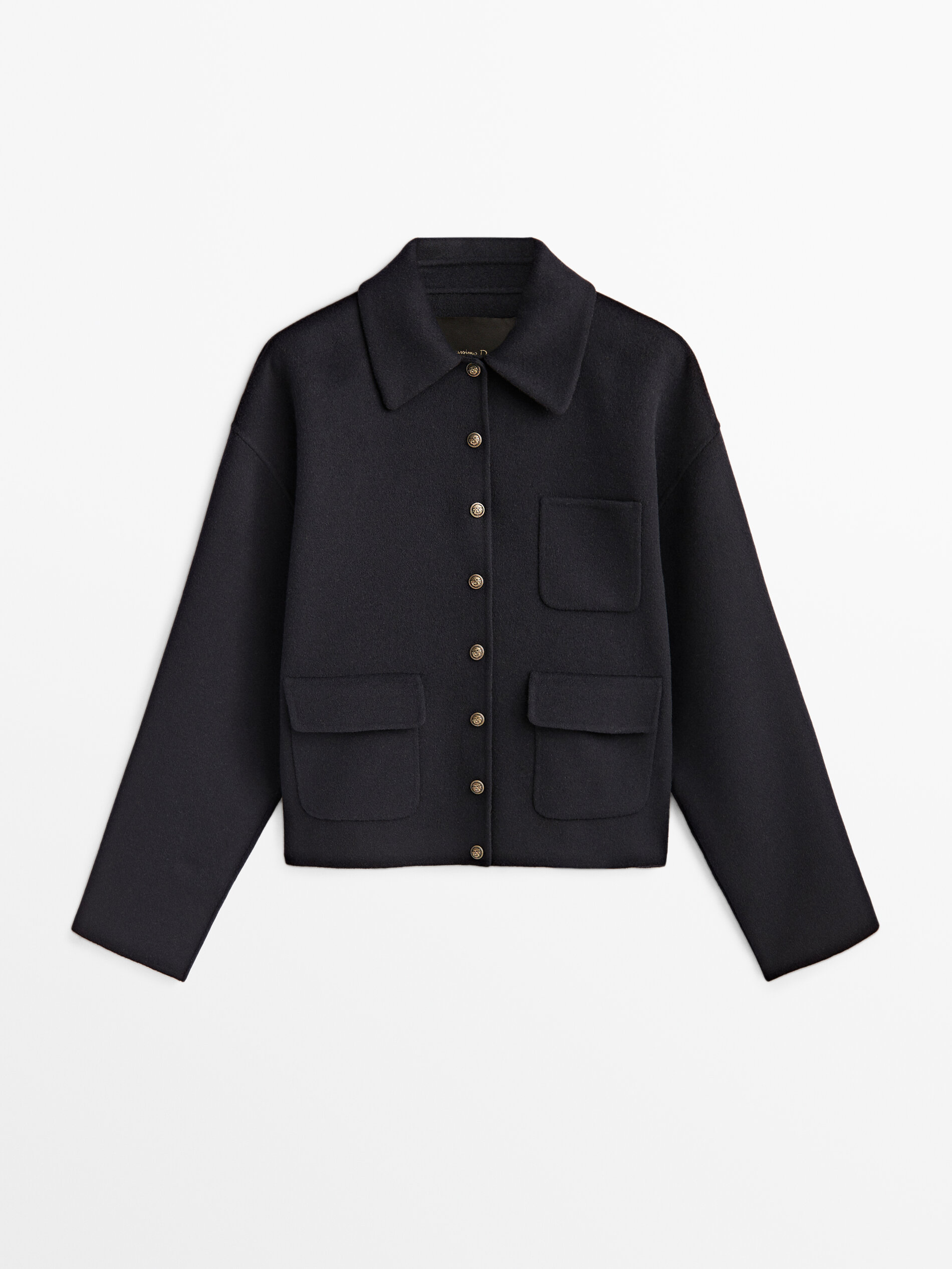 Abrigo corto mezcla lana botones dorados - AZUL MARINO