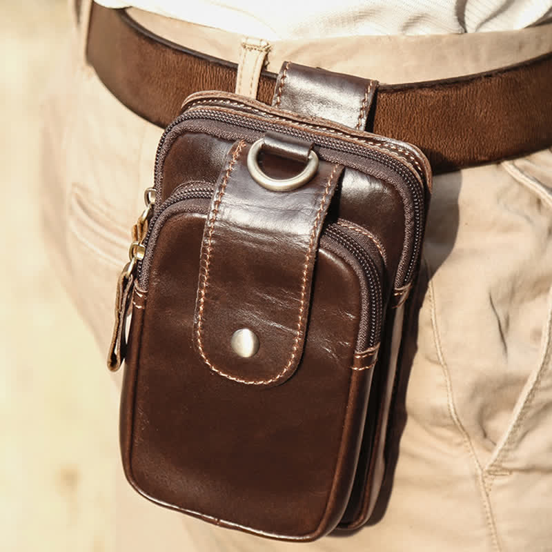 Retro Classic Leather EDC Business Waist Phone Bag