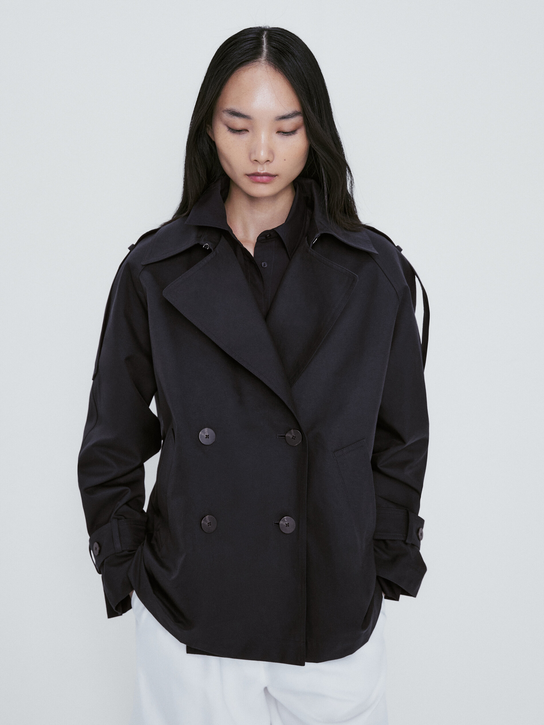 Gabardina corta botones - AZUL MARINO