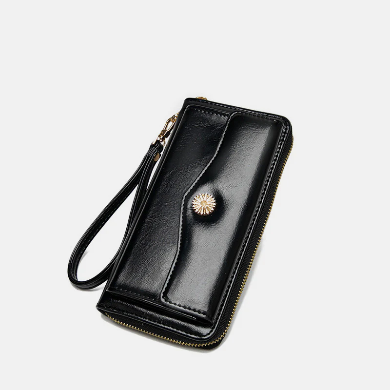 Women Leather Wallet Large Capacity Zipper Around Wristlet Bags Phone Holder