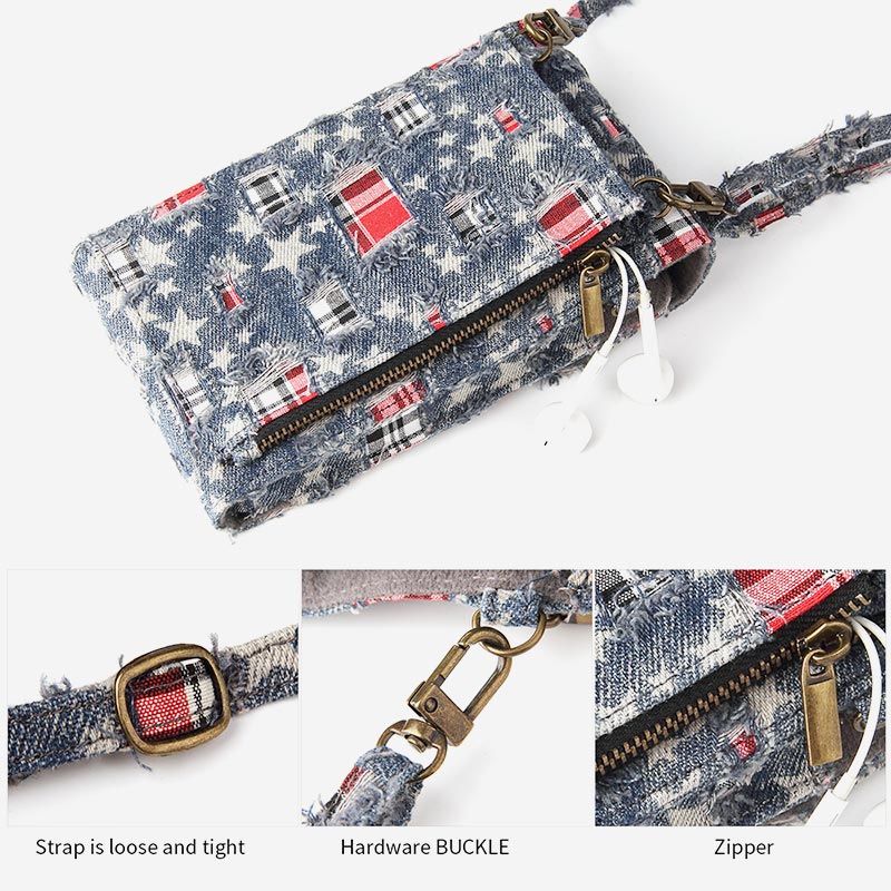 Casual Denim Printing Crossbody Phone Bag