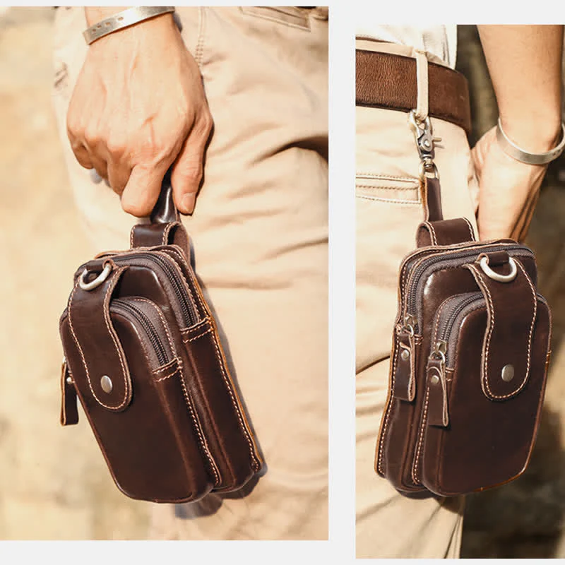 Retro Classic Leather EDC Business Waist Phone Bag