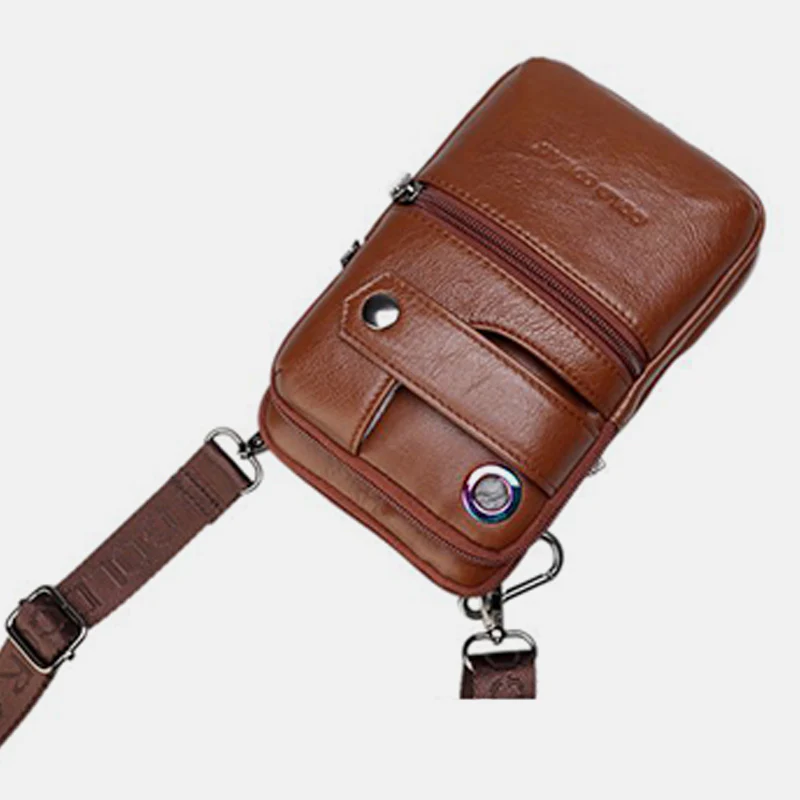Retro GenuineLeather Business Crossbody PhoneBag With Earphone Hole