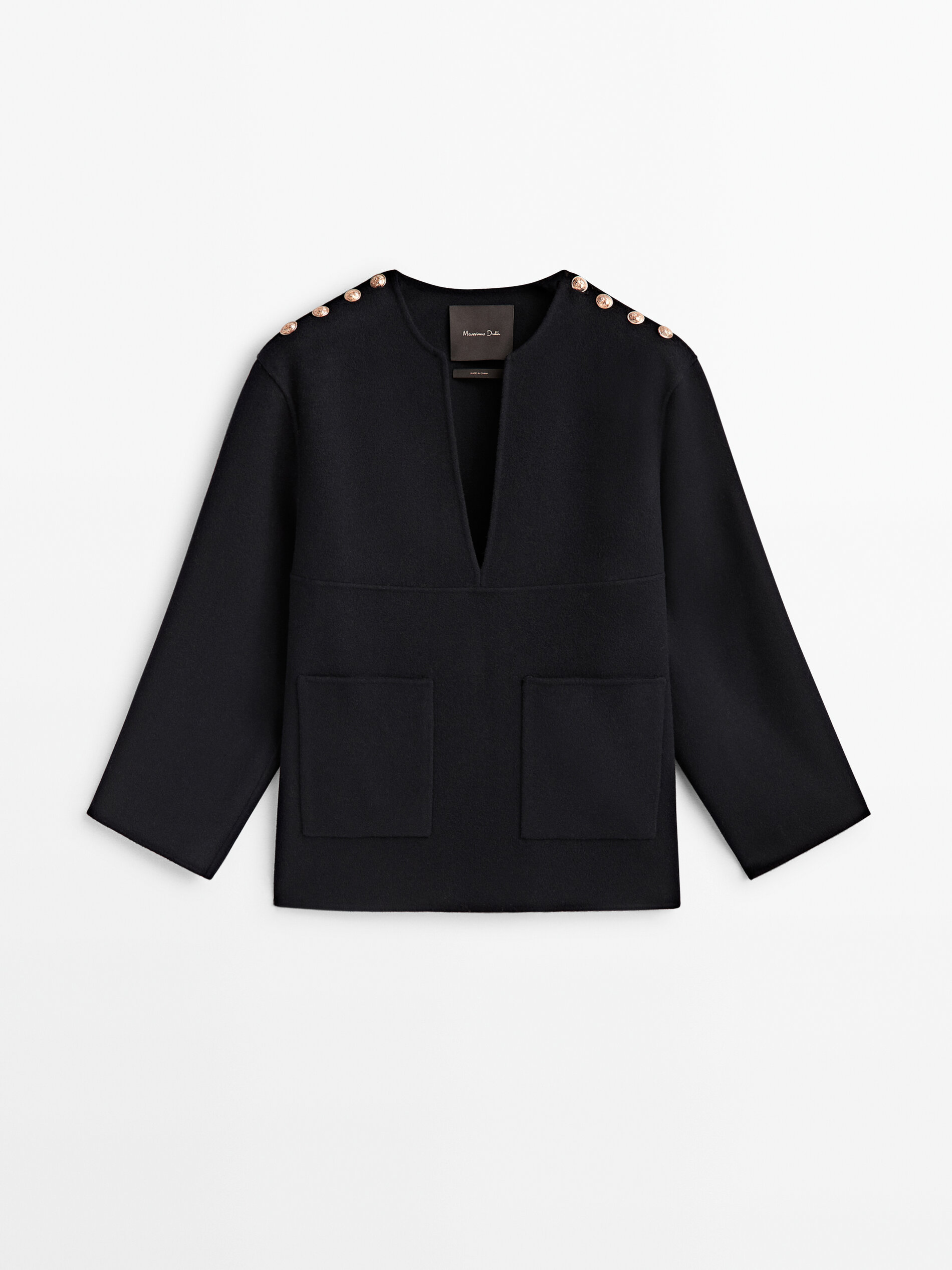 Abrigo corto mezcla lana botones dorados - AZUL MARINO