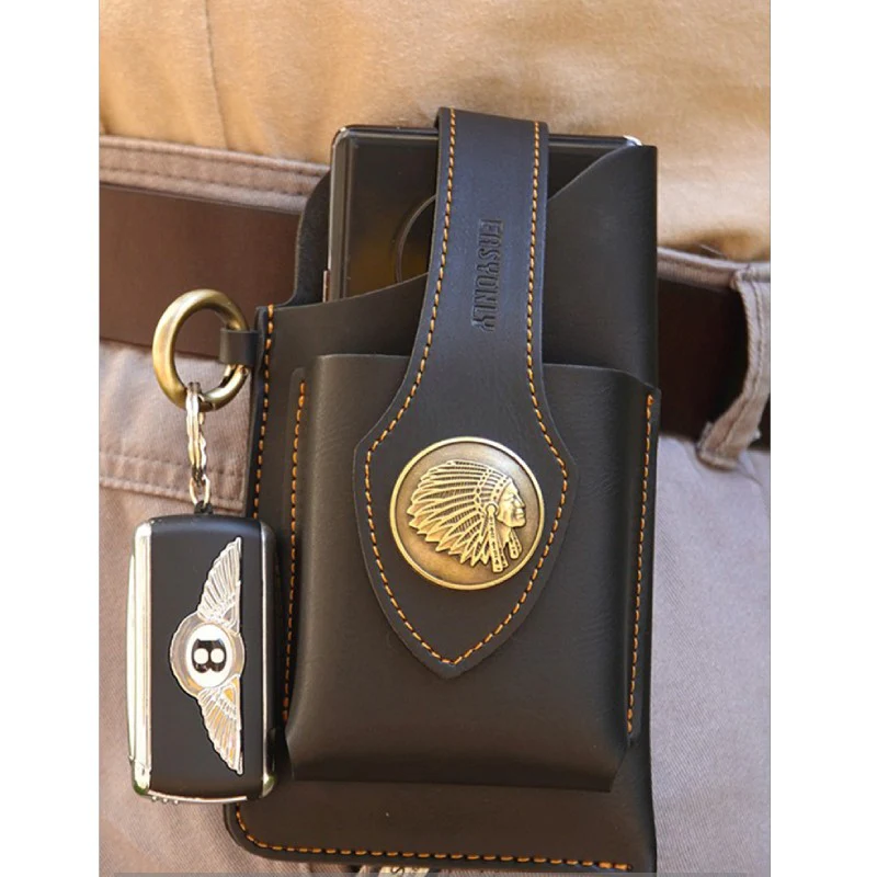 Retro Leather Phone Holster for Men Universal Case Waist Bag EDC