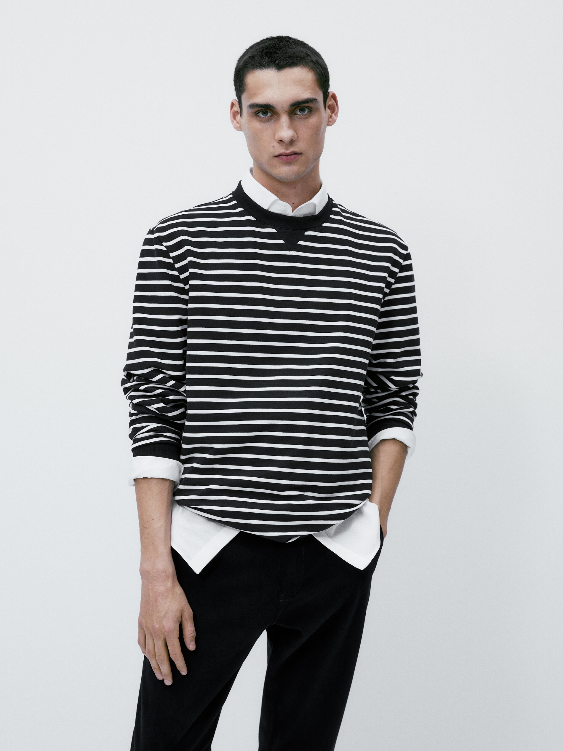 Sudadera rayas mezcla algodon - AZUL MARINO