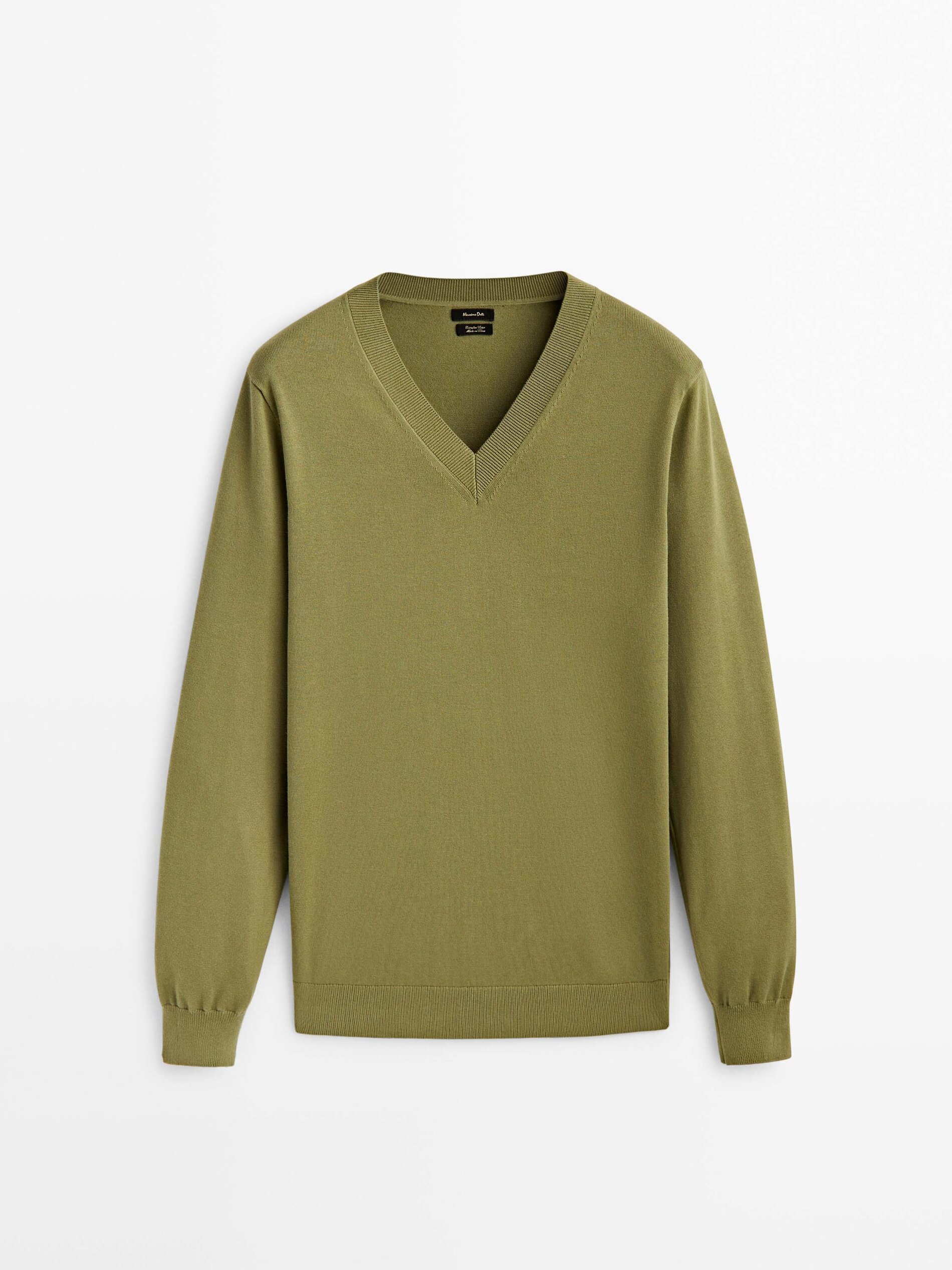 Jersey cuello pico algodon - Kaki