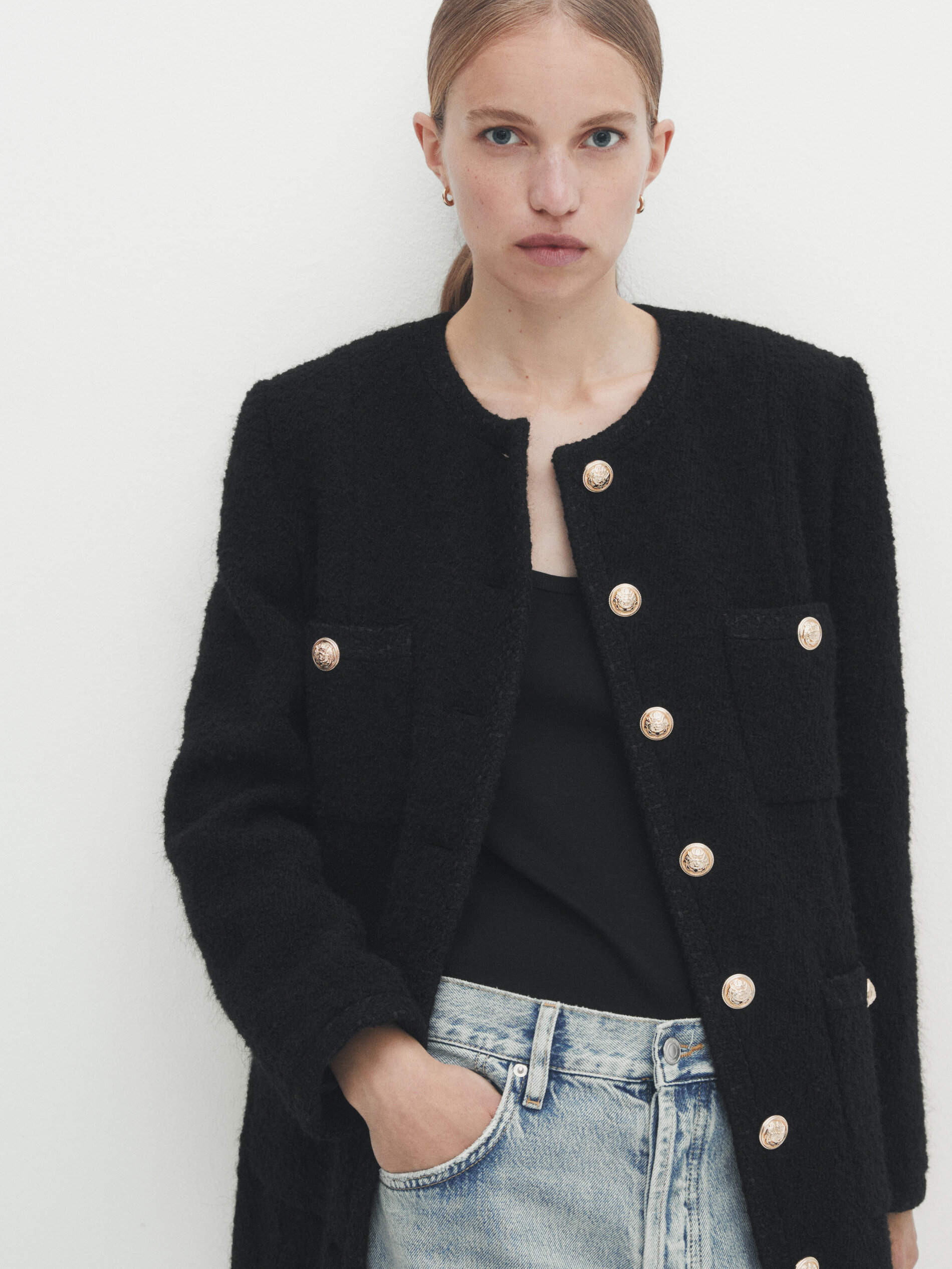 Chaqueta larga botones dorados - NEGRO